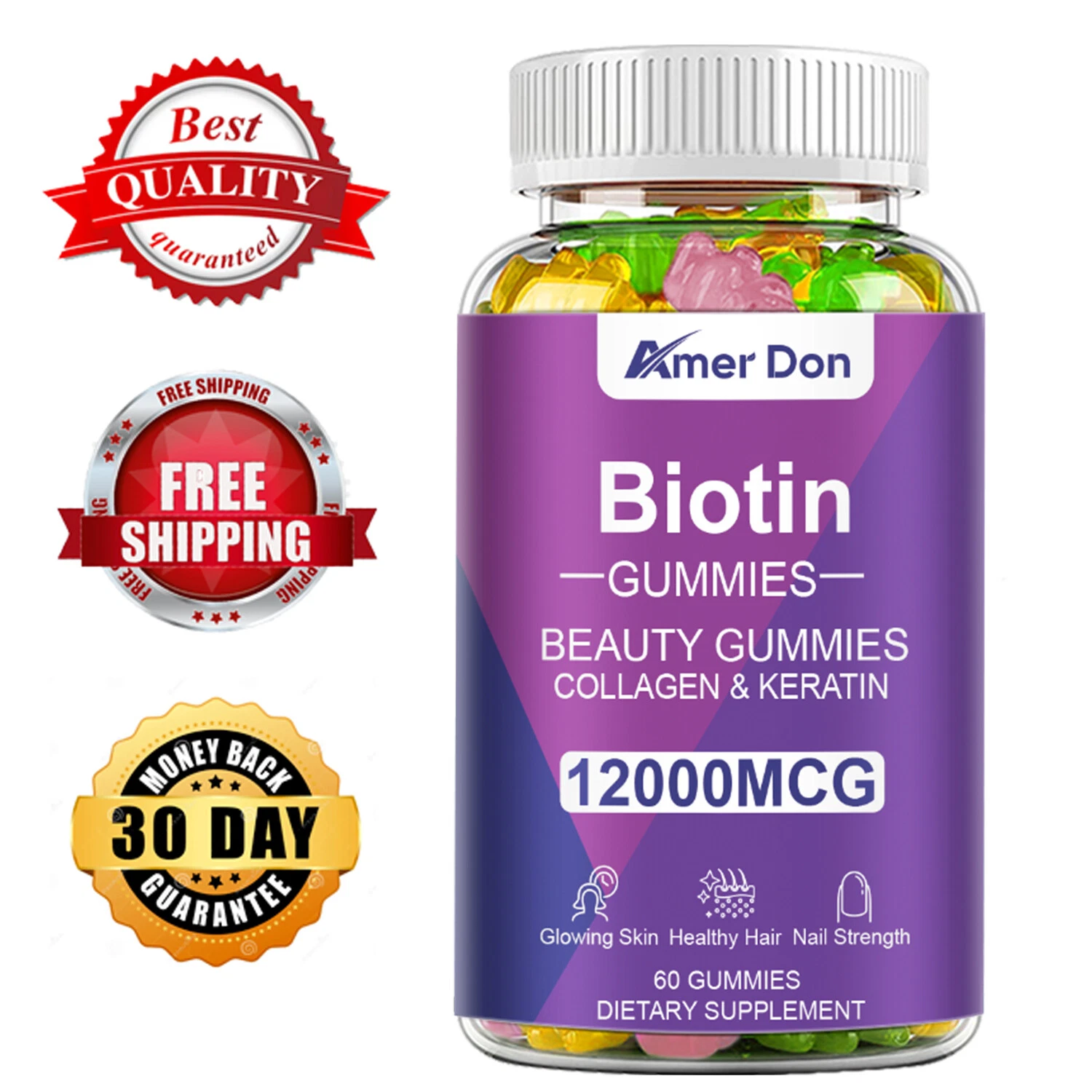 Vitamatic Biotin Gummies 12000 Mcg for Stronger Hair Skin Nails 60 Vegan Gummies