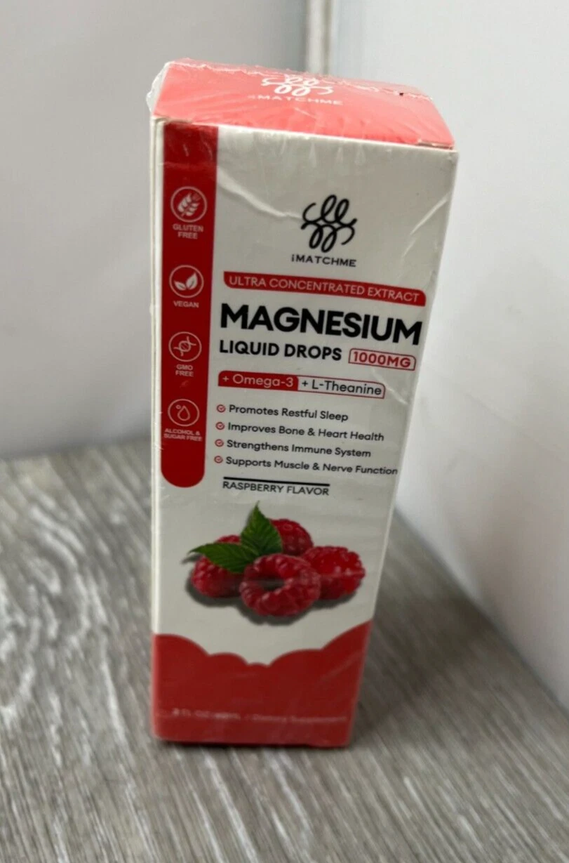 Magnesium Liquid Drops 1000mg Raspberry 2 oz (60mL) Exp 10/25 d11 NEW OTHER