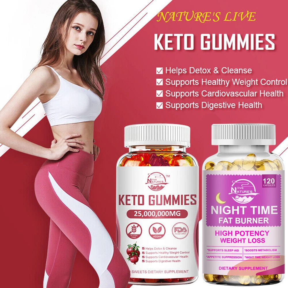 Keto ACV Gummies Night Time Fat Burner Capsules Weight Loss Dietary Supplement