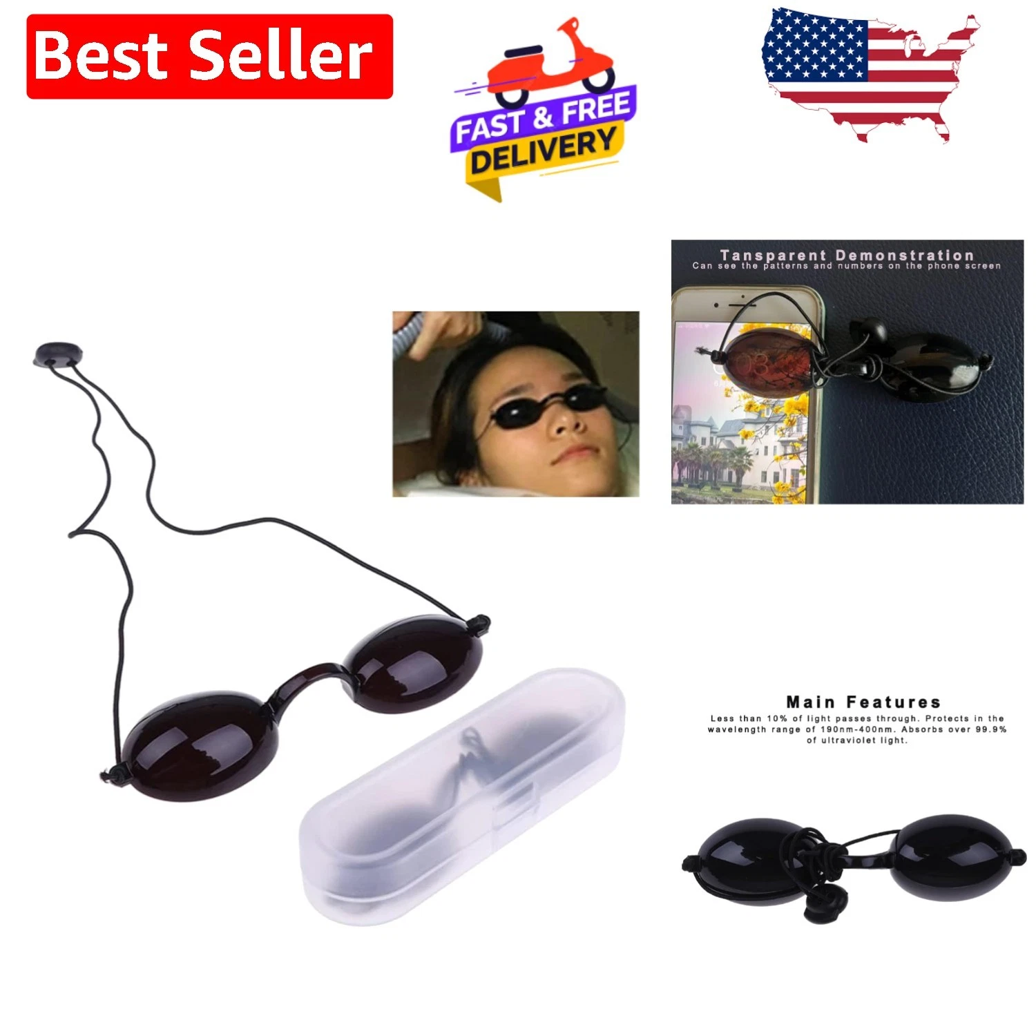 Adjustable UV Protective Goggles for IPL & Laser Treatments - Transparent Safety