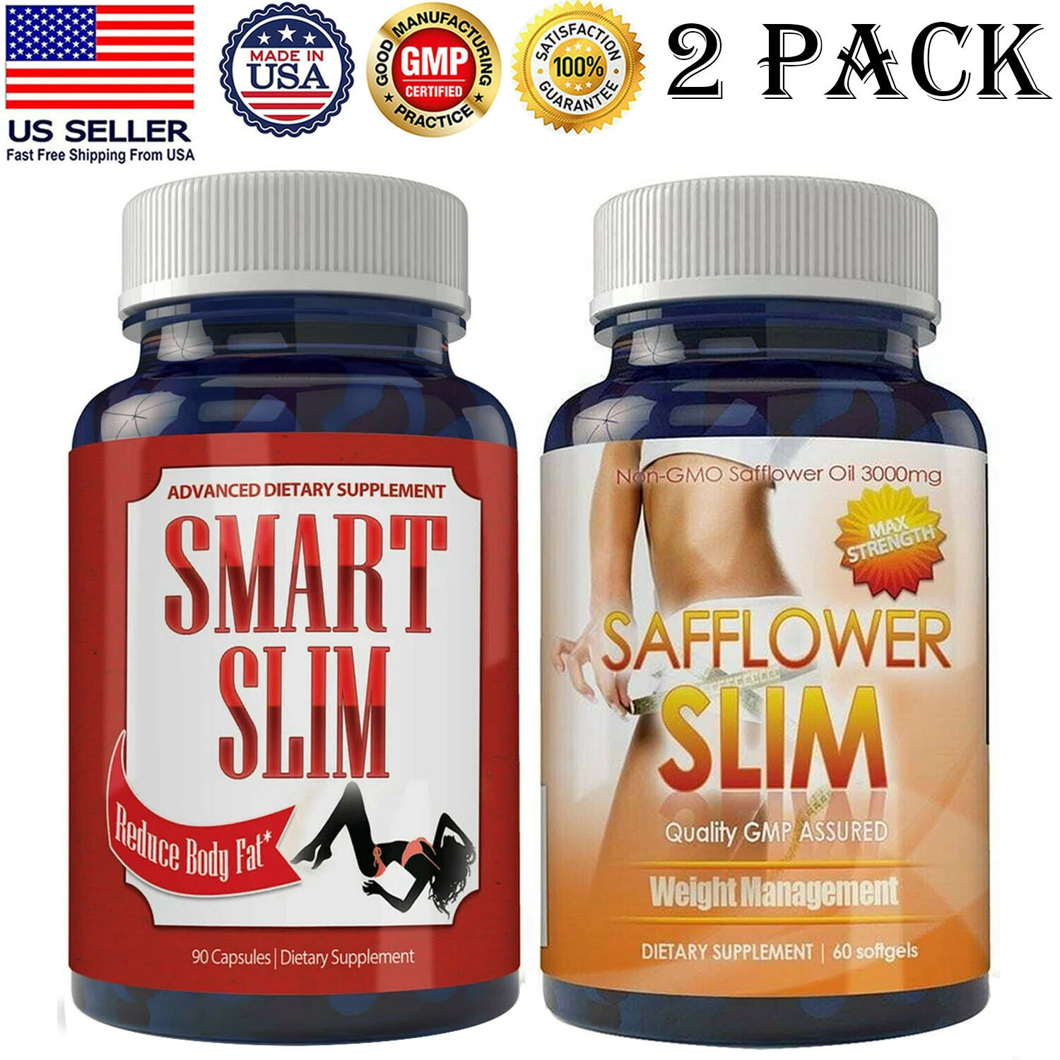 Smart Slim Body Fat Burner Weight Loss & Safflower Oil Dietary Softgels Combo