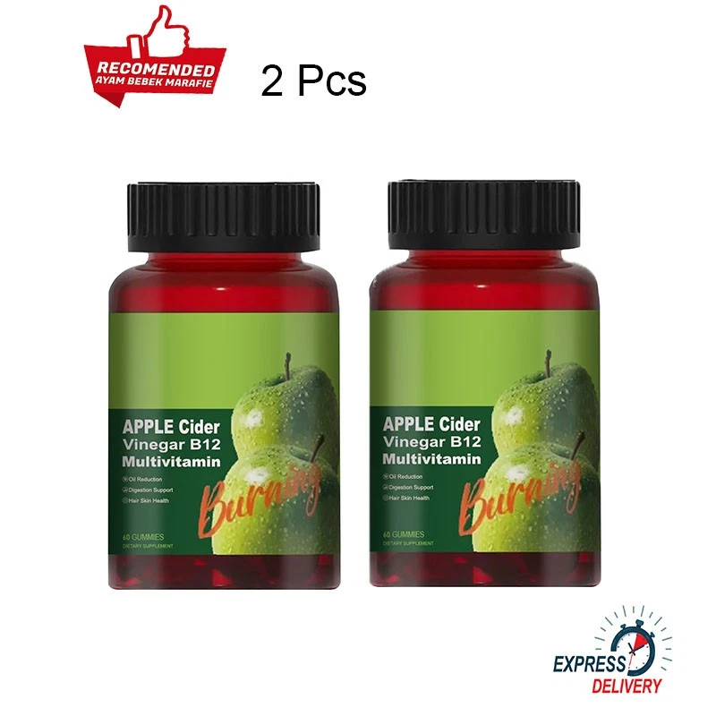 2 Pack Apple Cider Vinegar B12 Multivitamin, Apple Cider Vinegar Gummies -60PCS