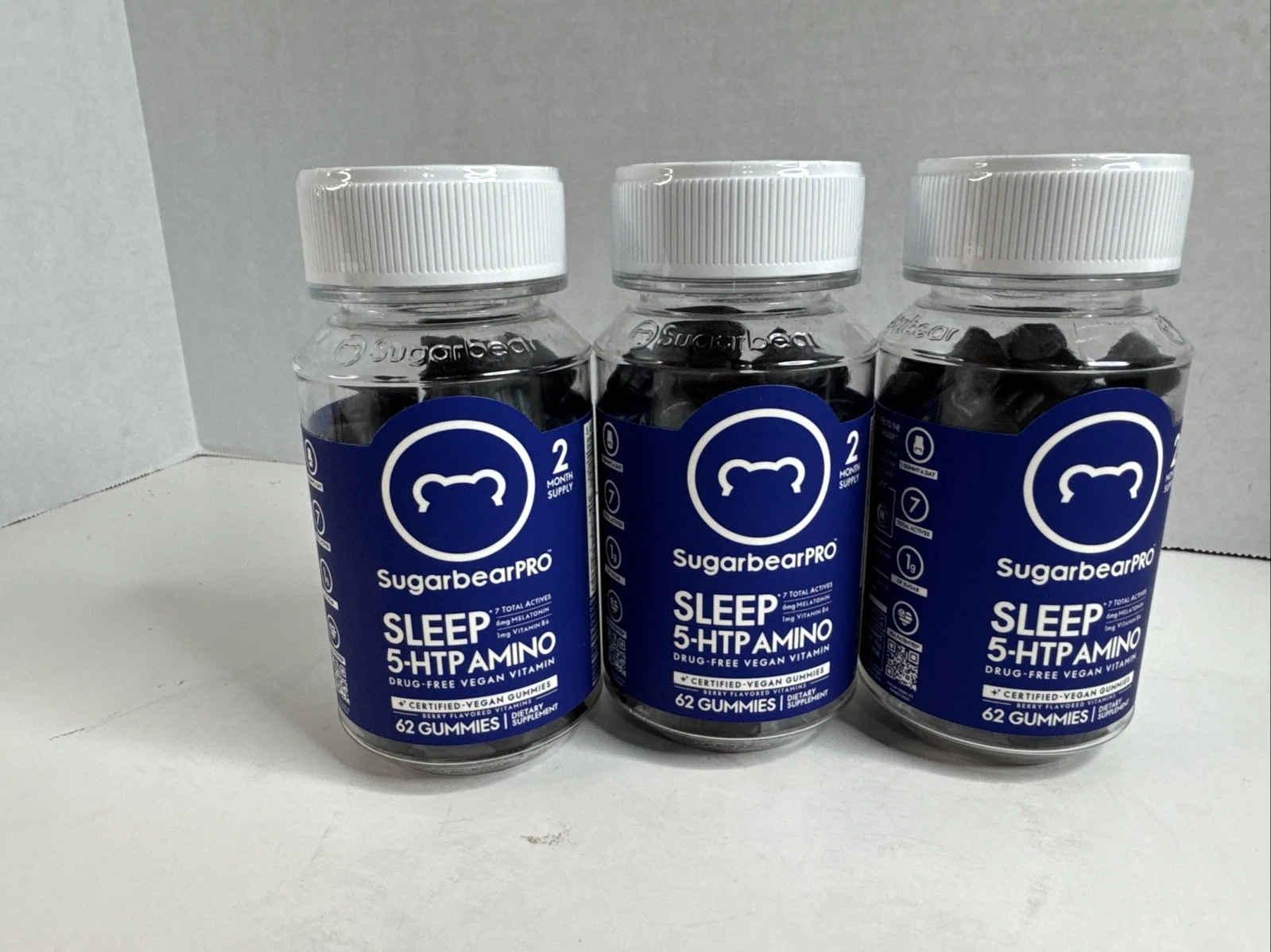 Lot of (3) 32 Count Bottles SugarbearPRO SLEEP 5-HTP Amino Gummies 5/27
