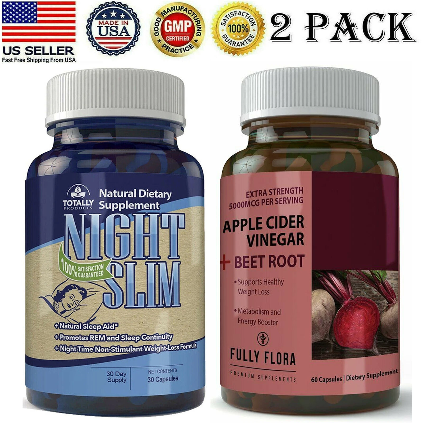 Night Slim Body Burner Caps Apple Cider Vinegar with Beet Root Pills Combo Pack