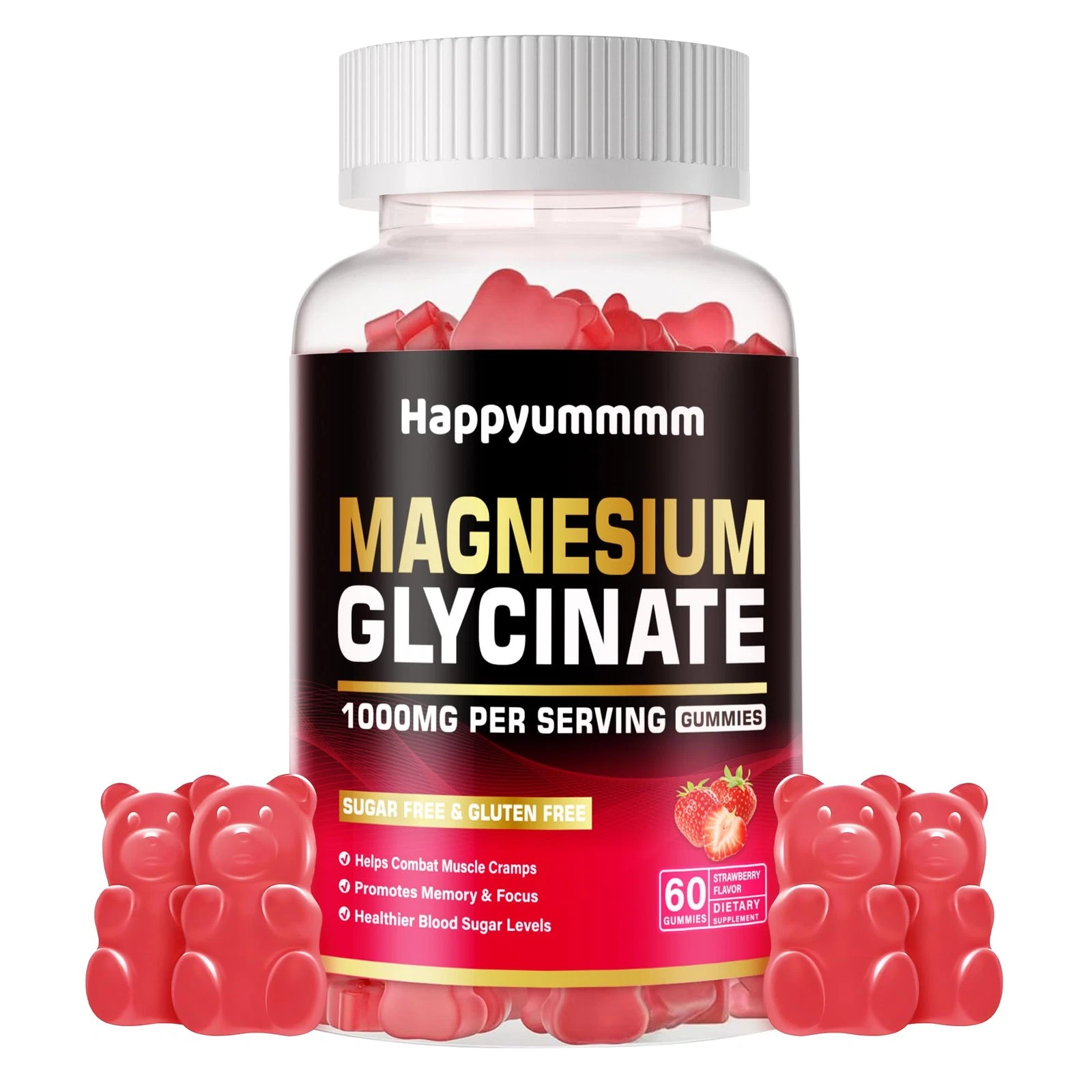 Magnesium Glycinate Gummies 1000mg - Sugar Free Magnesium Potassium Supplement w