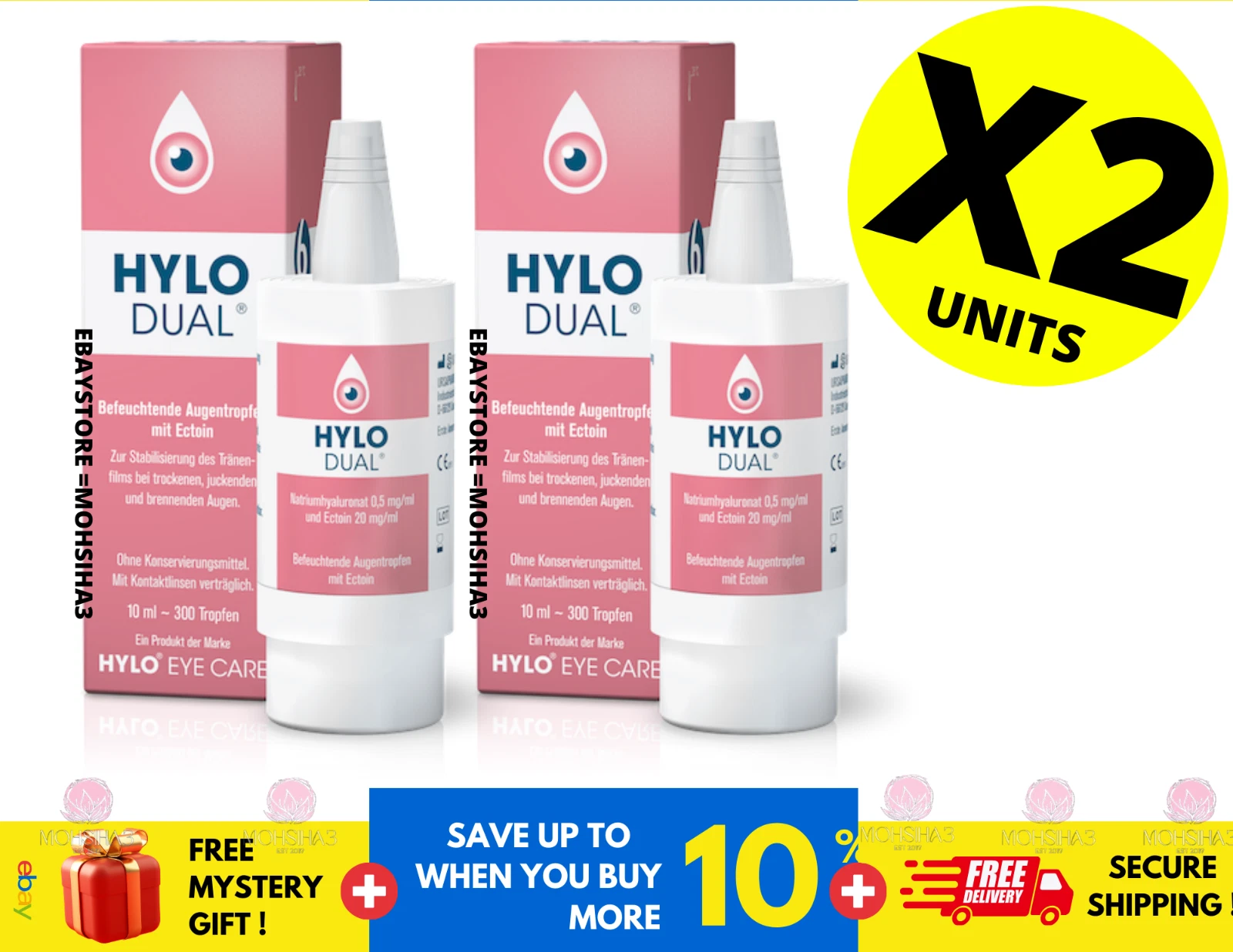 HYLO DUAL Hylo-Protect EYE DROPS 10ml moisturizing Dry Eye Allergy Soothing X 2