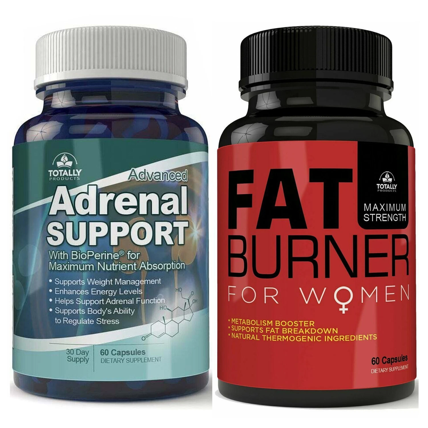 Adrenal Support Weight Loss Pills Women's Fat Burn Metabolism Booster Supplement