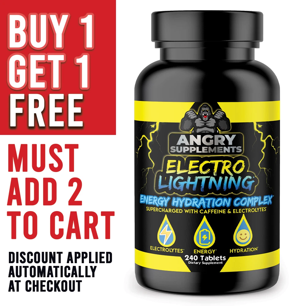 Angry Supplements Electro Caffeine Pills 200mg Energy Hydration 240ct , 120s