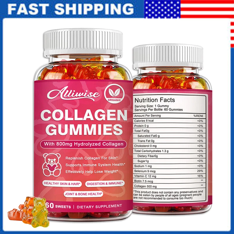 Hydrolyzed Collagen Gummies for Skin Hair Nails Energy Bone Joint Health