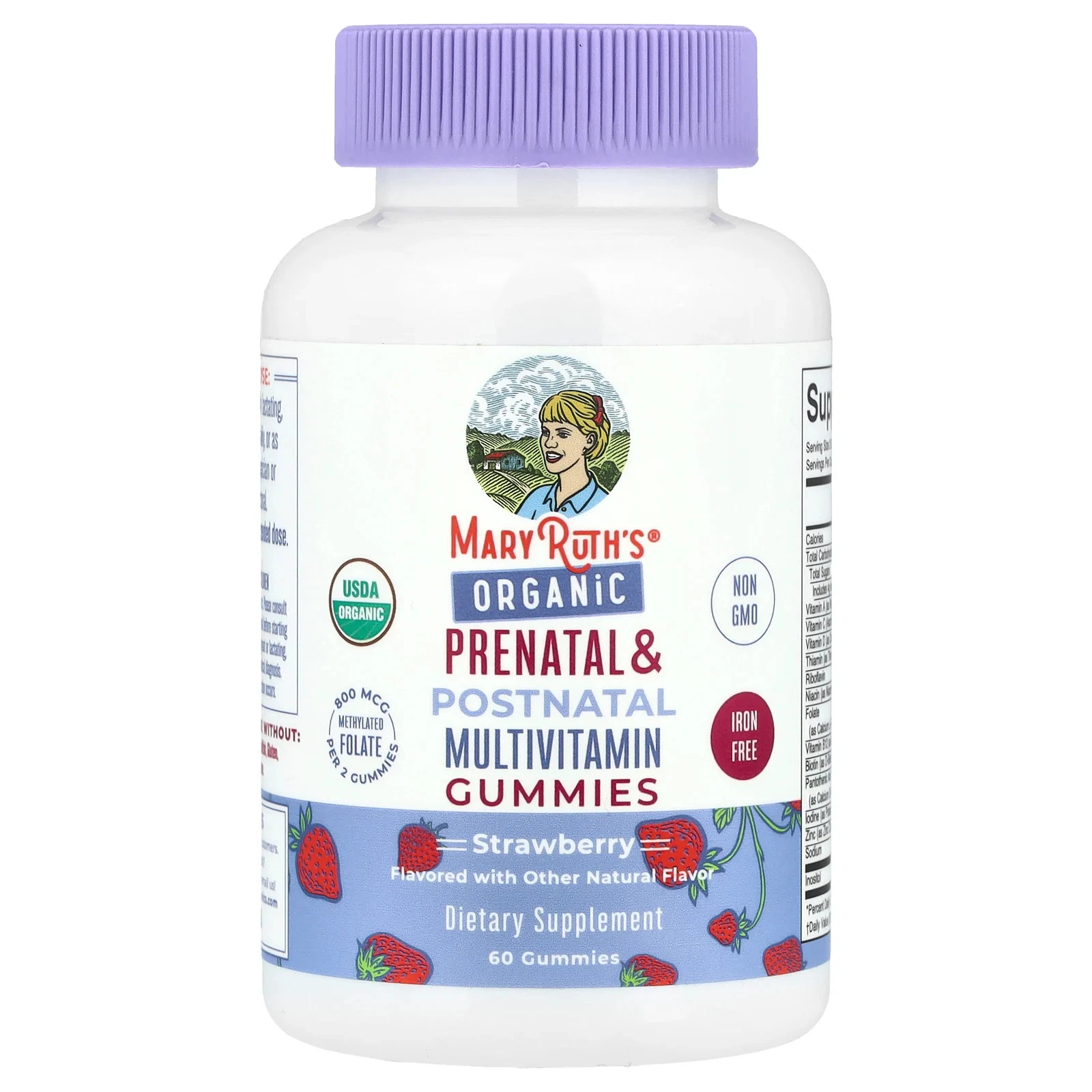 Organic Prenatal & Postnatal Multivitamin Gummies, Strawberry, 60 Gummies
