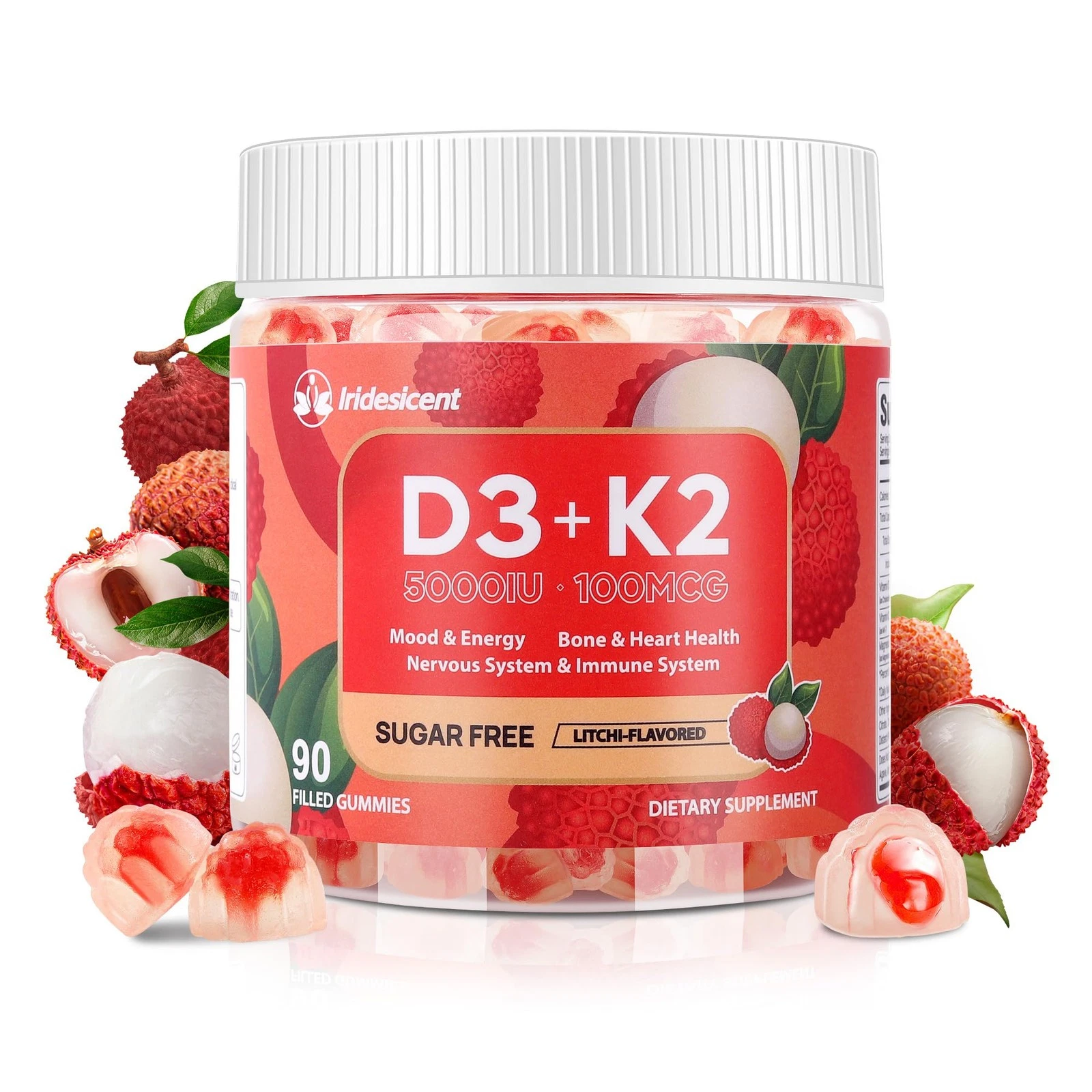 Vitamin D3 K2 Gummies w/Magnesium Sugar Free - 90 Count | D3 Vitamin 5,000 IU +