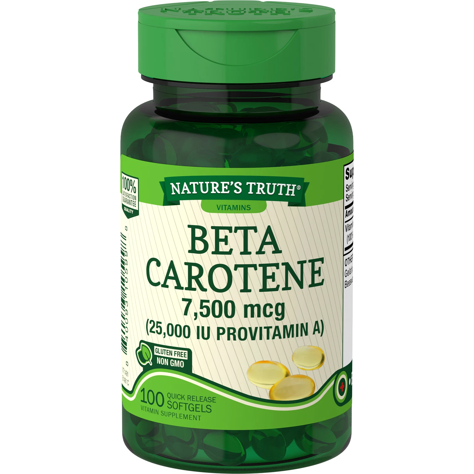 Nature's Truth Beta-Carotene Pro-Vitamin A 25,000 IU Softgels 100 Count 3 Pack