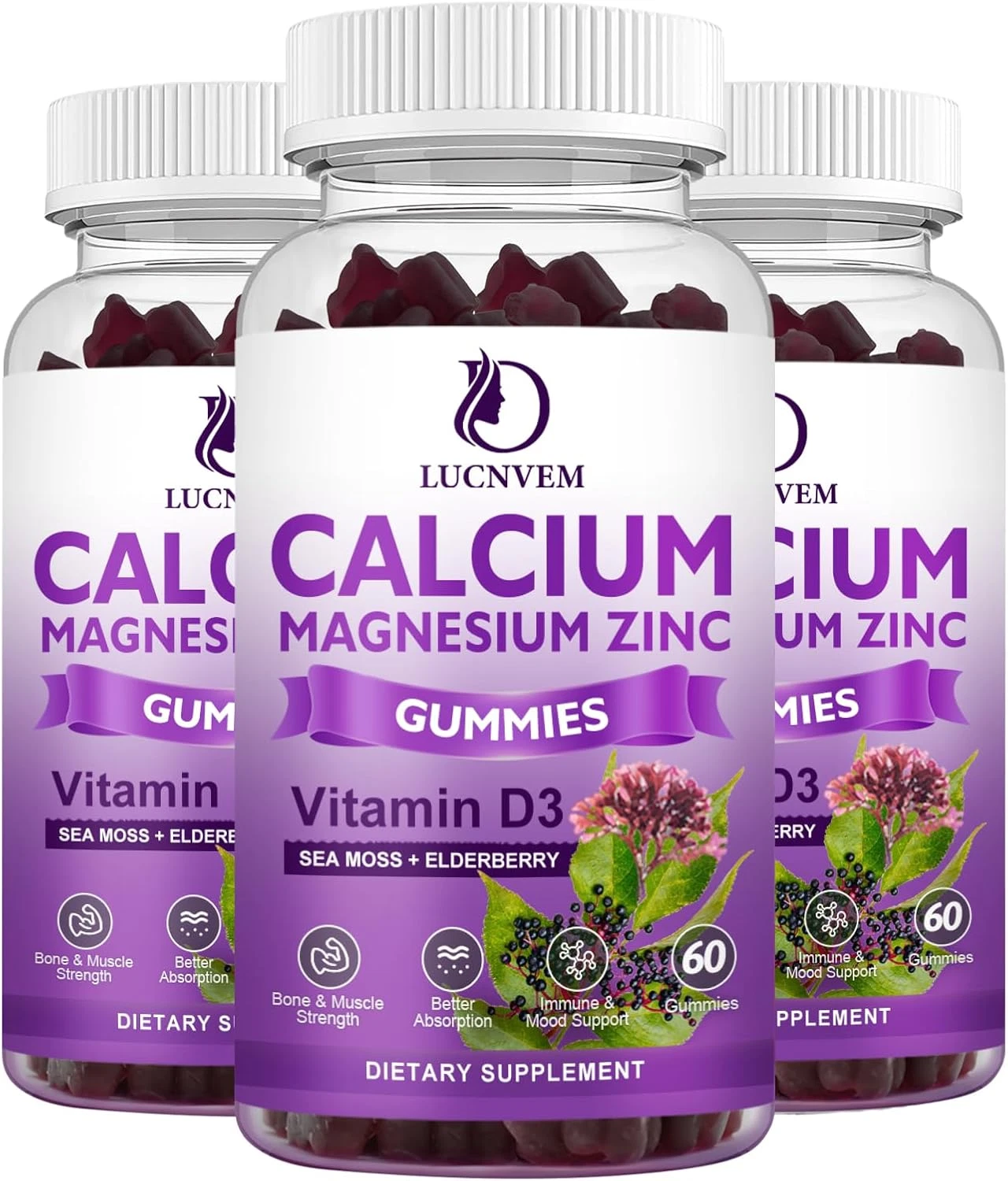Calcium Magnesium Zinc Gummies Witn Elderberry and Sea Moss, Calcium Magnesiu...
