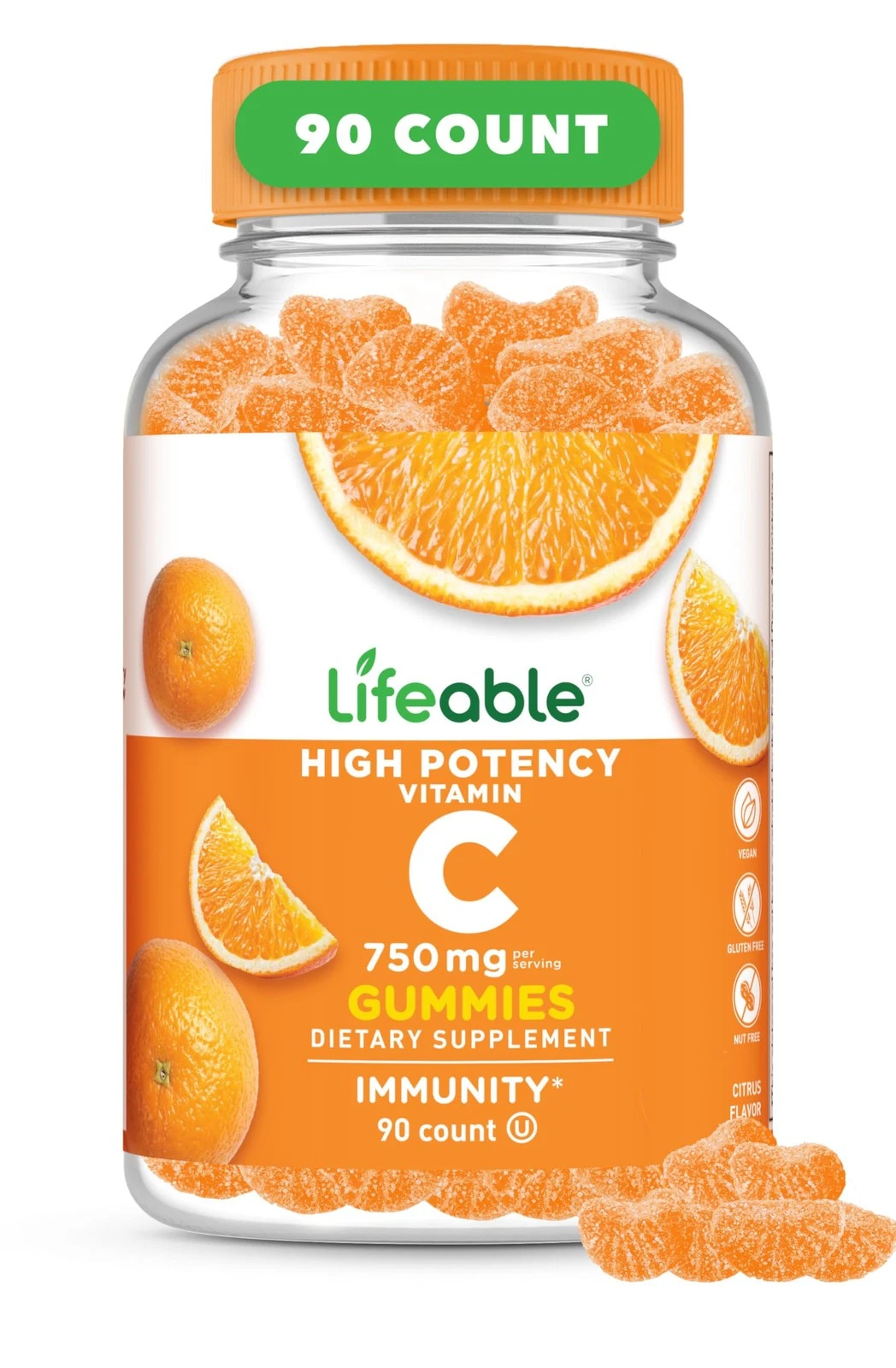 Lifeable Vitamin C Gummies for Adults | 750mg | Great Tasting Orange Flavor VIT