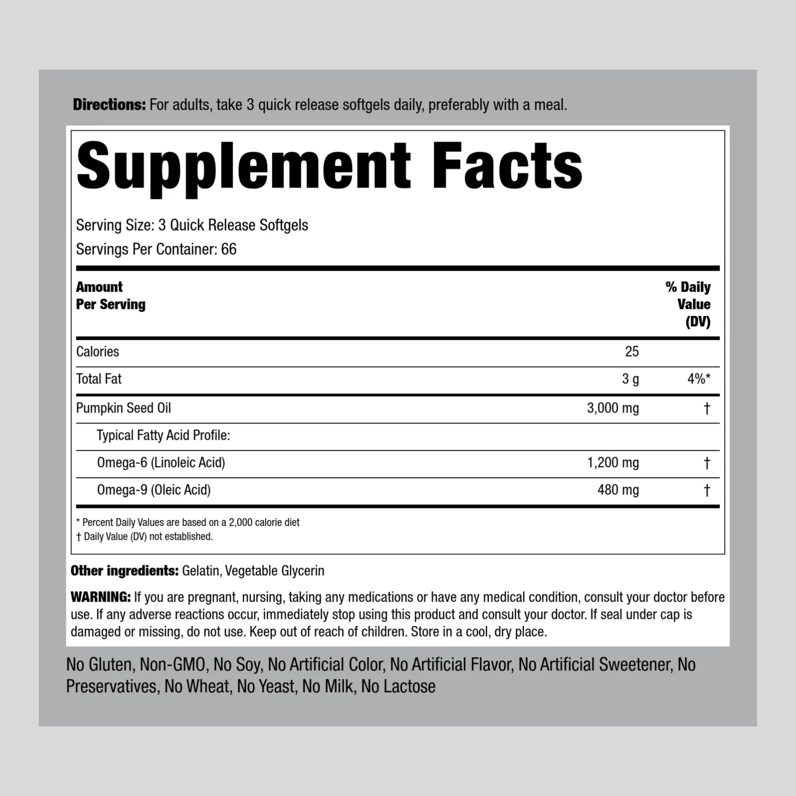 Pumpkin Seed Oil Cold Pressed | 3000mg | 200 Softgels | Non-GMO | by Piping Rock