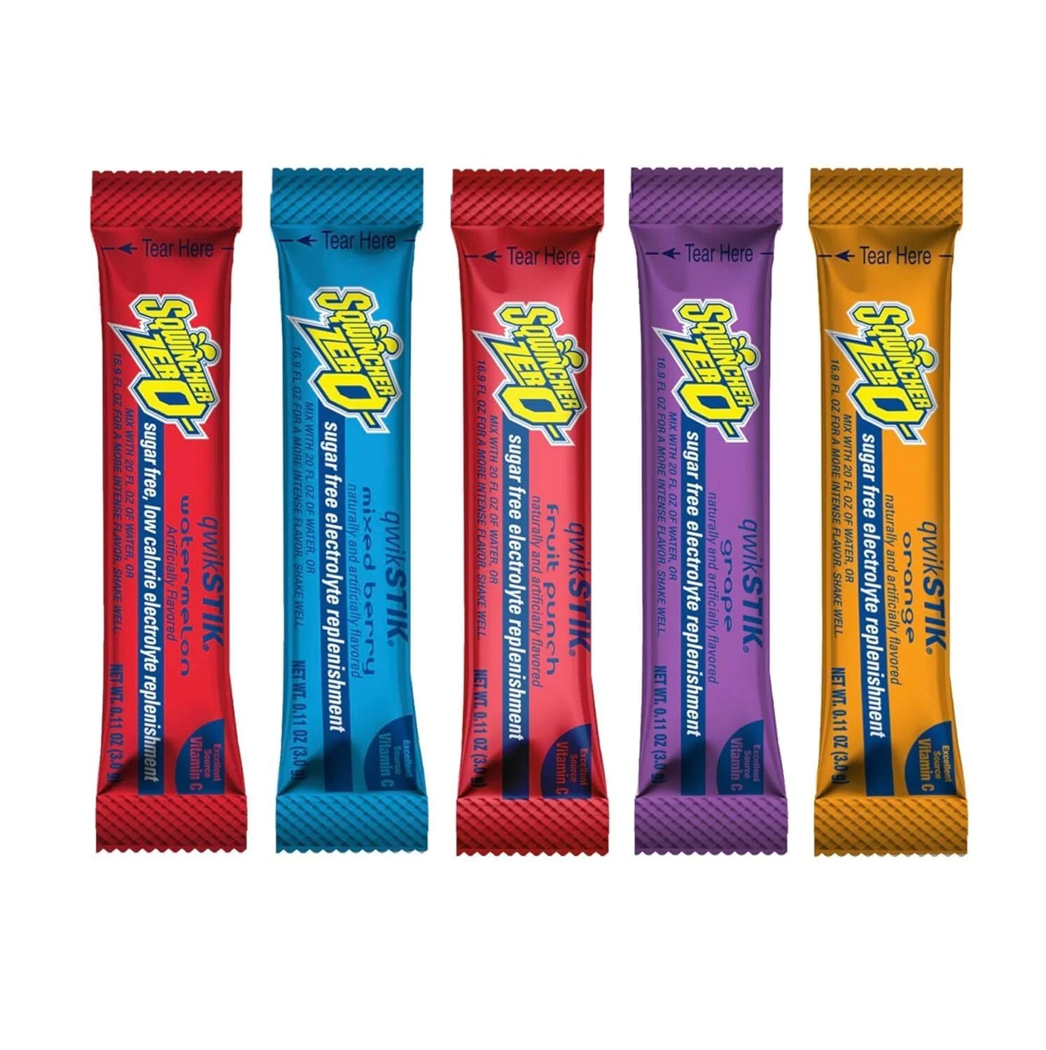Sqwincher Qwik Stik ZERO - 50 Pack, 5 Flavors Assorted Electrolyte Powder 20oz