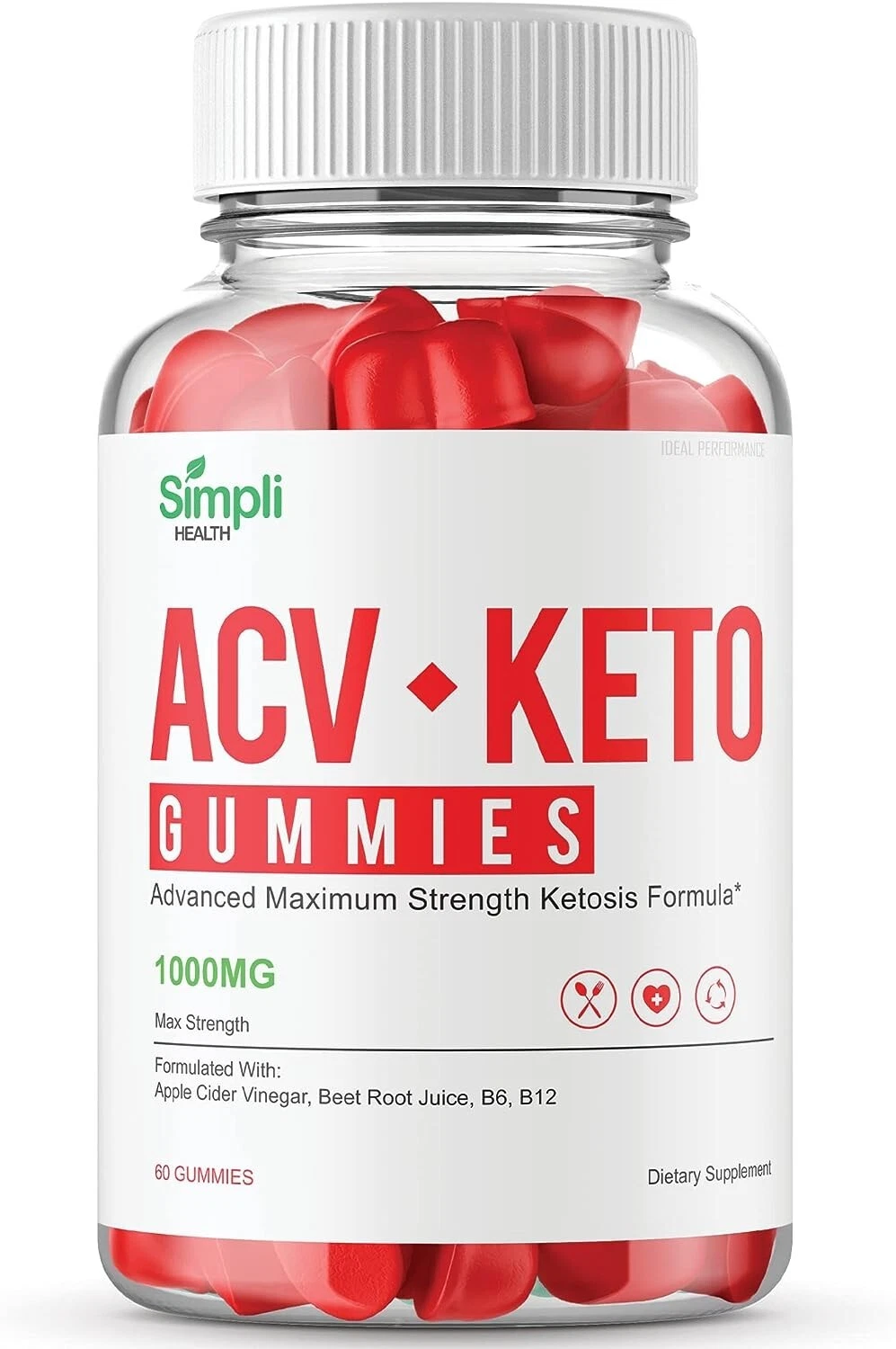Simpli Health ACV Keto Gummies 1000MG Apple Cider Vinegar 60 Gummy