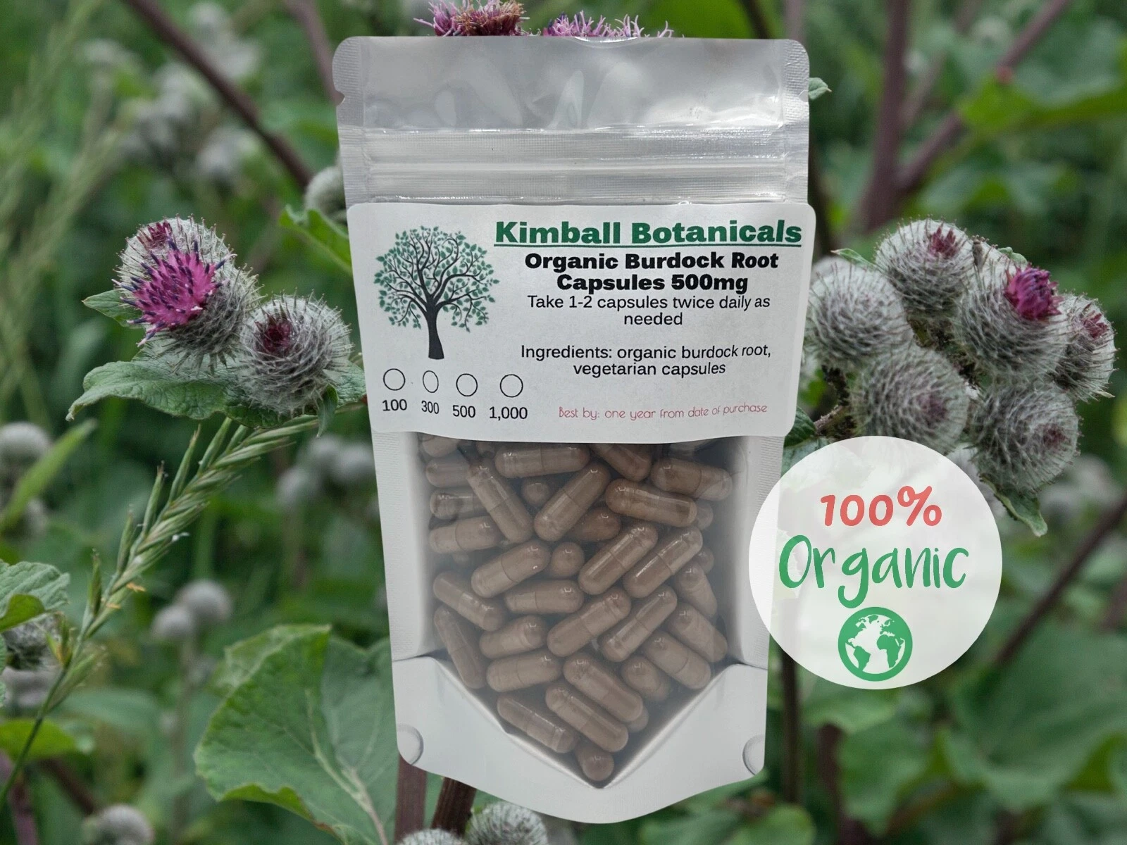 Organic Burdock Root, Vegetarian Capsules 500mg Pure, Made fresh to order