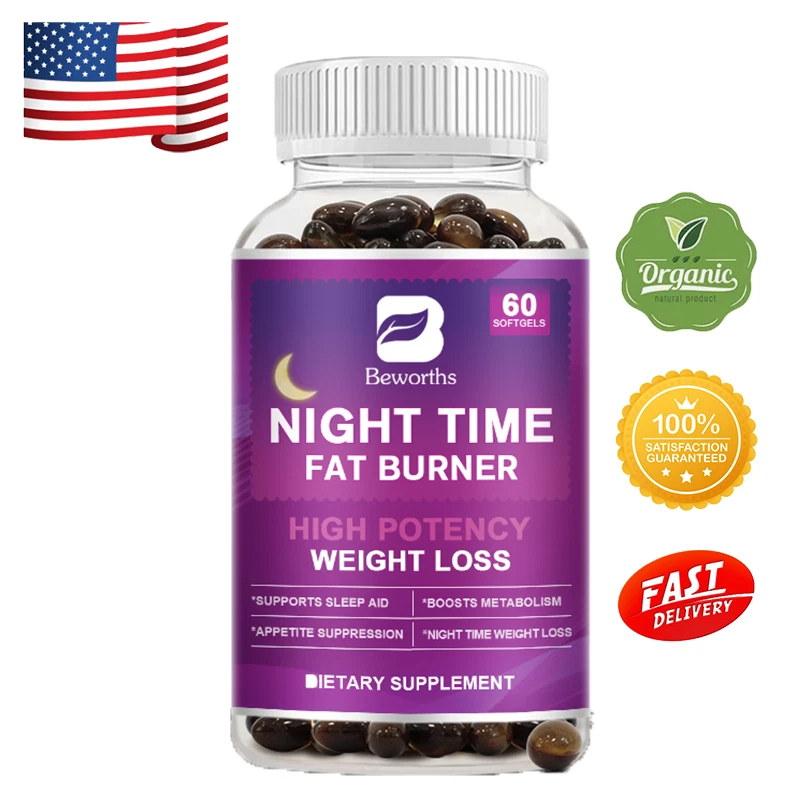 60pcs Night Time Fat Burner Capsules For Weight Loss Detox Appetite Suppressant