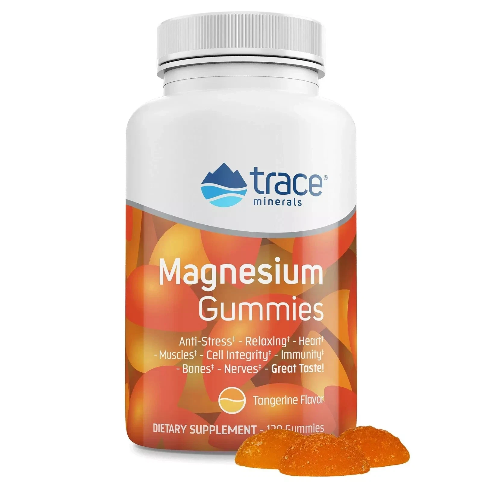 Trace Minerals Magnesium Tangerine Flavor Gummies, 120 Ct, Exp 09/25