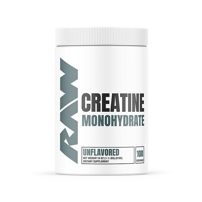 RAW Nutrition Creatine Monohydrate Powder, Unflavored, 510g --(100 Servings)