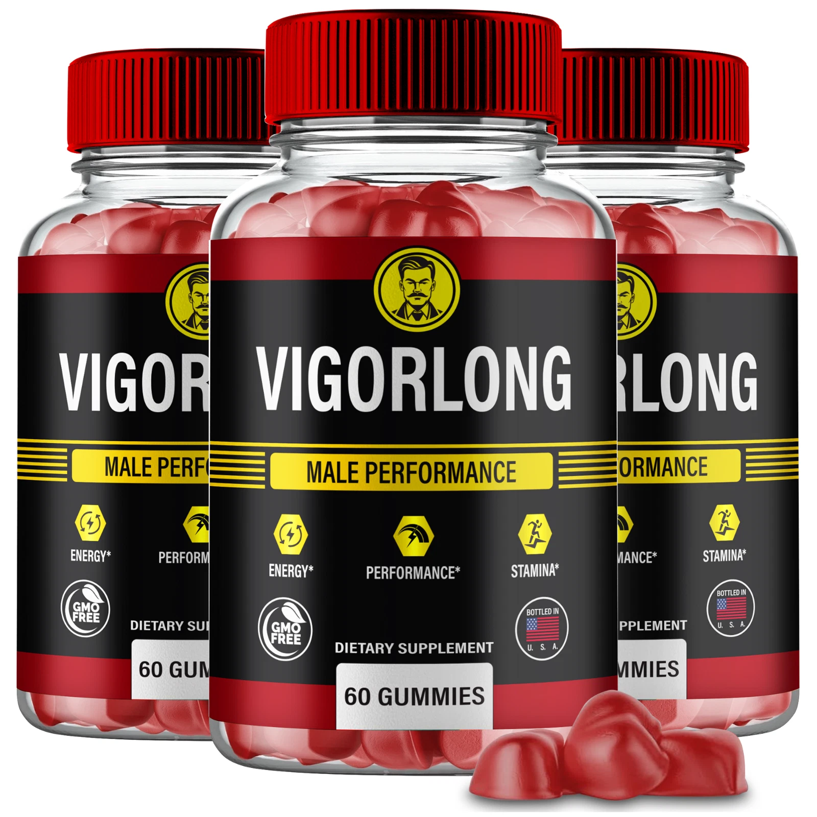 (3 Pack) VigorLong Gummies for Men Ed, Male Performance & Stamina Gummies