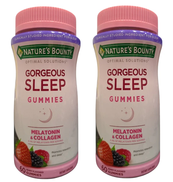 LOT OF 2 Nature's Bounty Optimal Gorgeous Sleep Melatonin Gummies 5mg 60ct 04/26