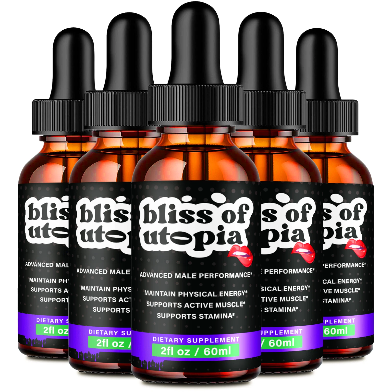 (5 Pack) Bliss of Utopia Drops, Maximum Strength Performance for Men Drops