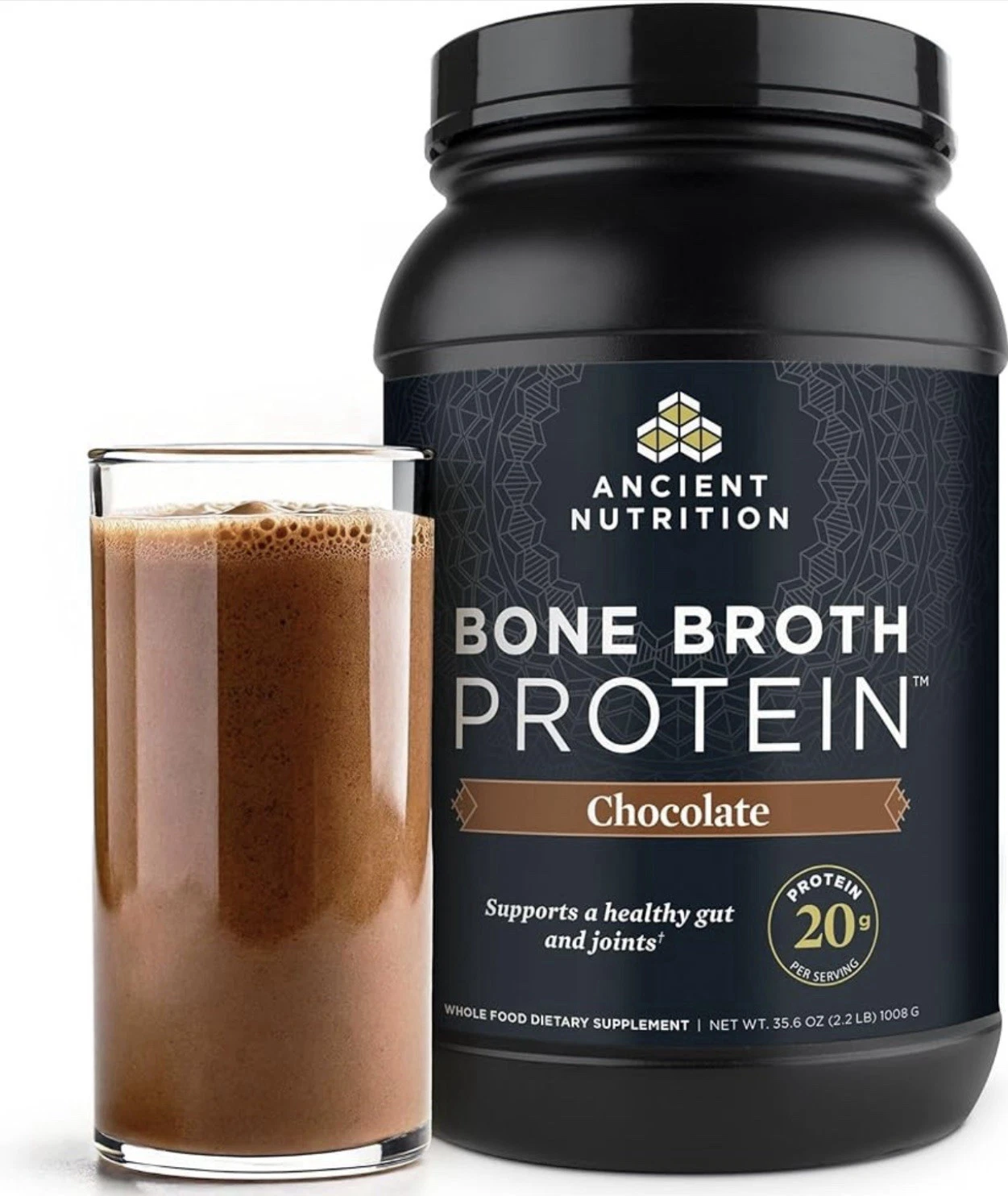 Ancient Nutrition Bone Broth Protein Chocolate 35.6 OZ 2.2 LB (1008 grams)