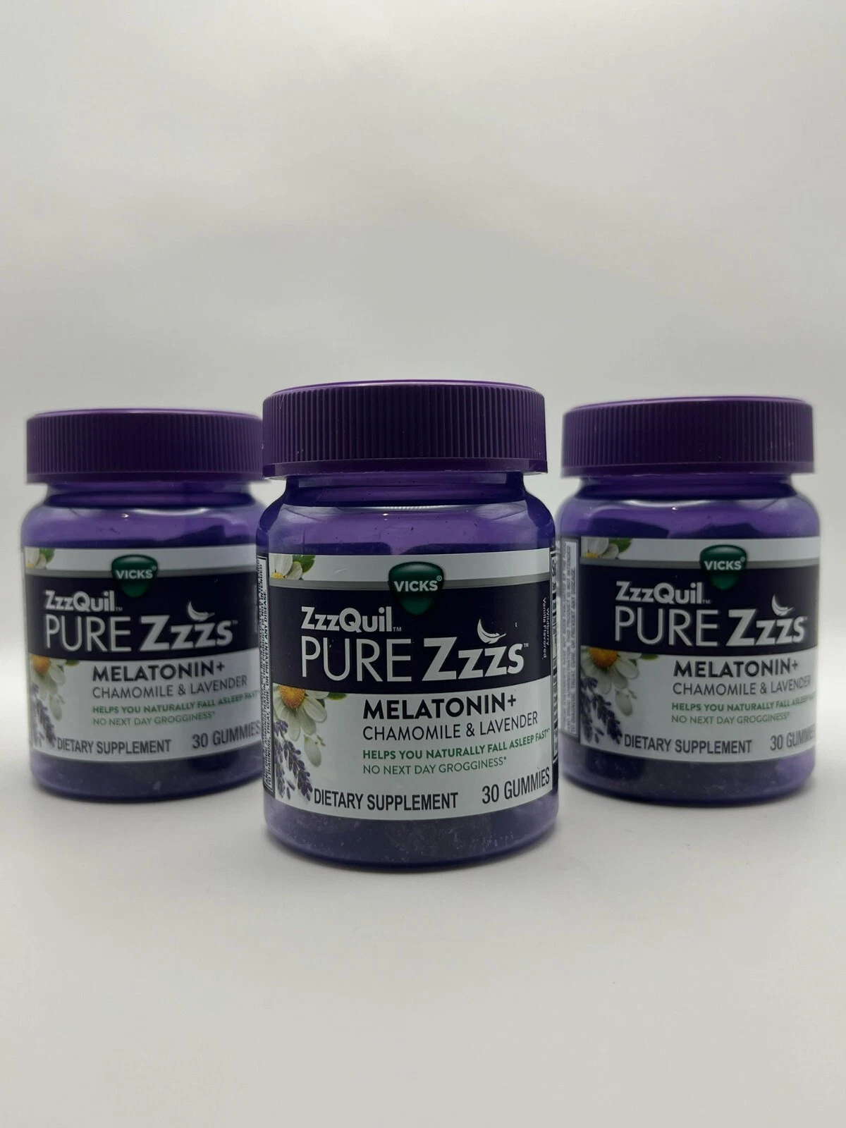 3 Pack - Vicks ZzzQuil Pure Zzzs Melatonin + Chamomile & Lavender 30 Gummies /ea