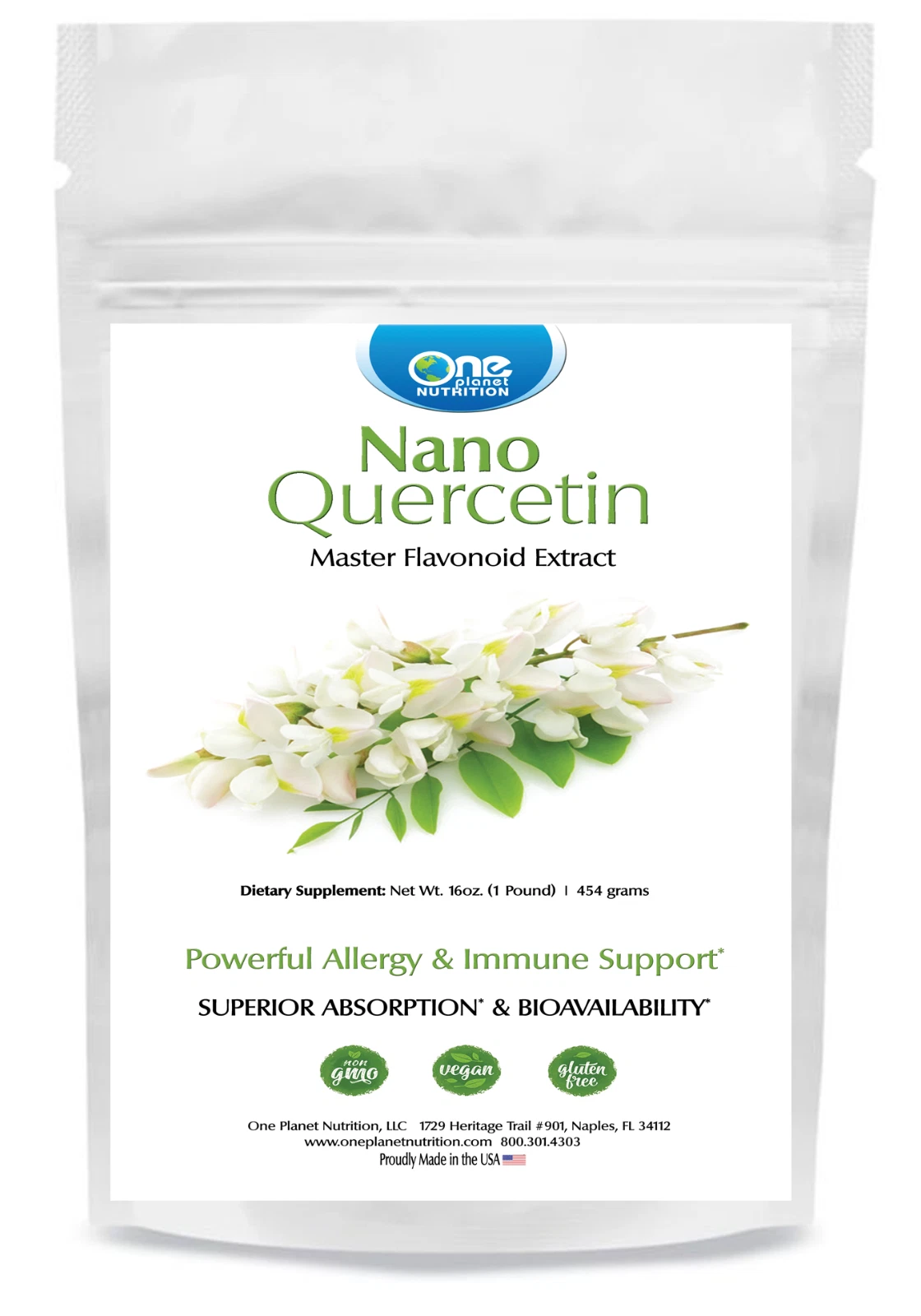 One Planet Nutrition Nano Quercetin Powder - 16 oz (454 Servings) - Family Size
