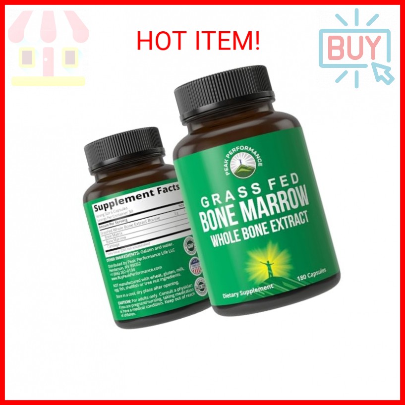 Peak Performance Grass Fed Bone Marrow - Whole Bone Extract Supplement 180 Capsu