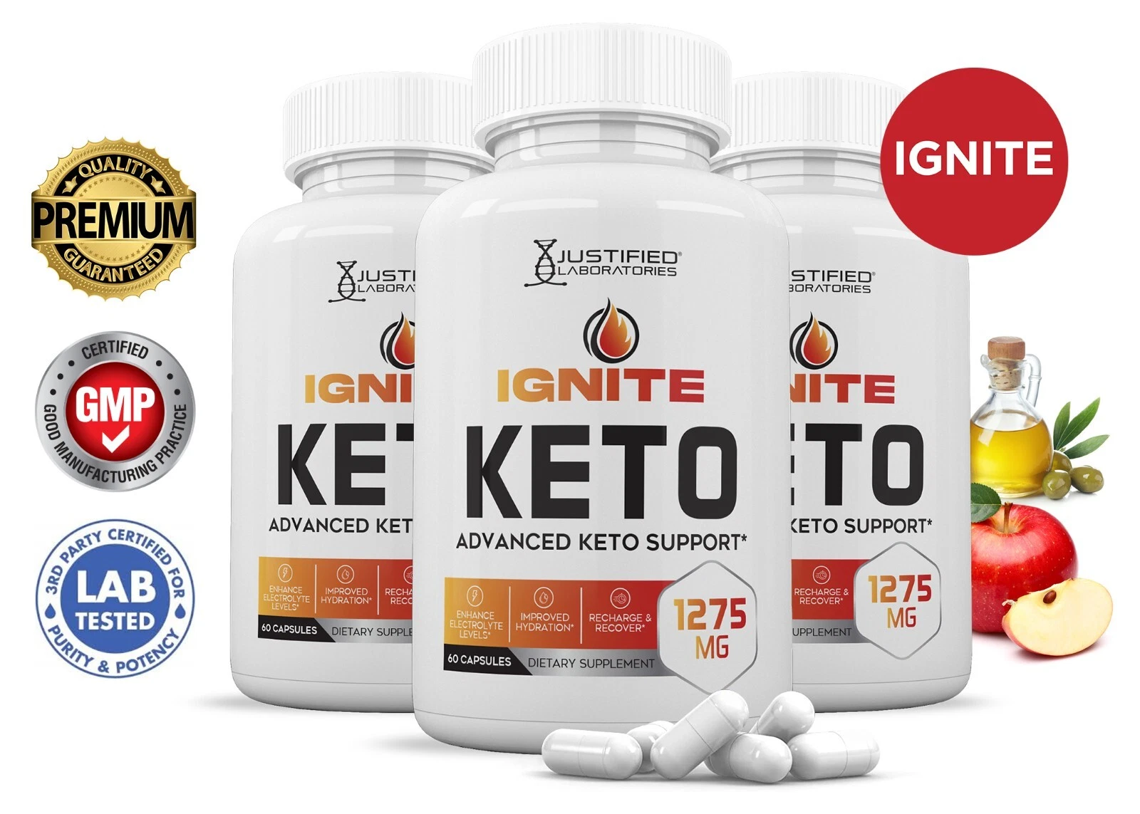 Ignite Keto ACV Pills 1275 MG Stronger Than Gummies Keto Support 3 Bottle