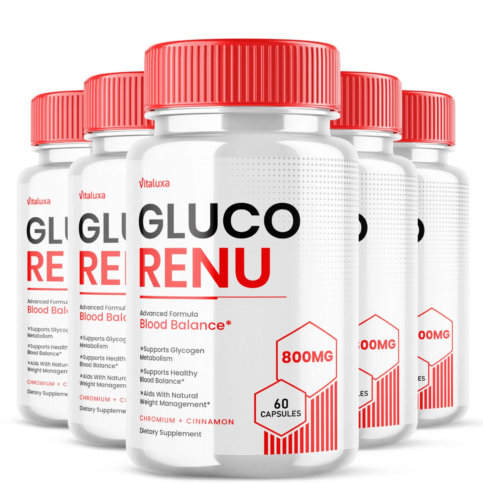 (5 Pack) Gluco Renu Advanced Formula Blood Support Supplement (300 Capsules)