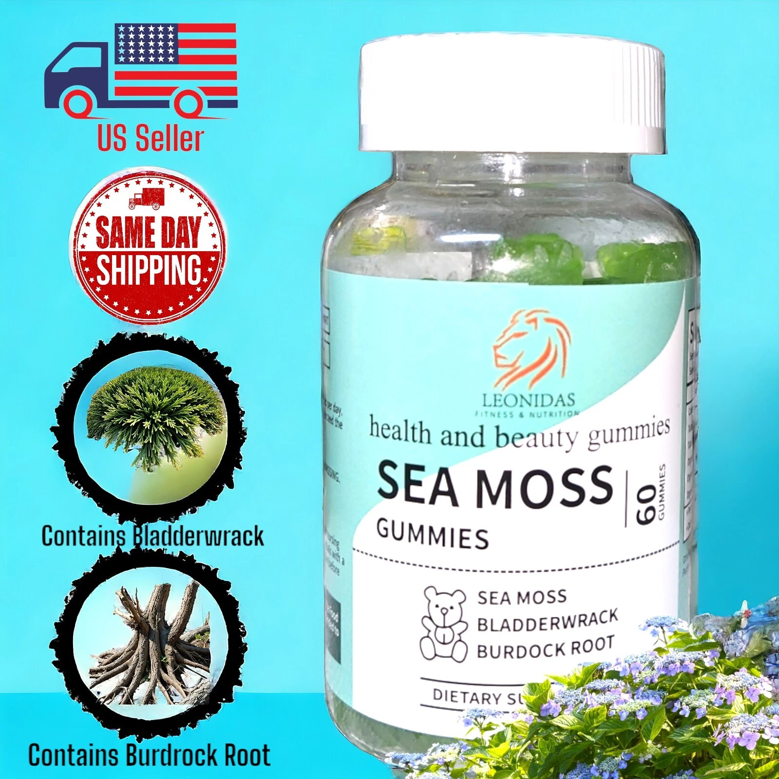 2 x Bottles Sea Moss gummies 1600MG Bladderwrack Burdock Root 120 ct Lot