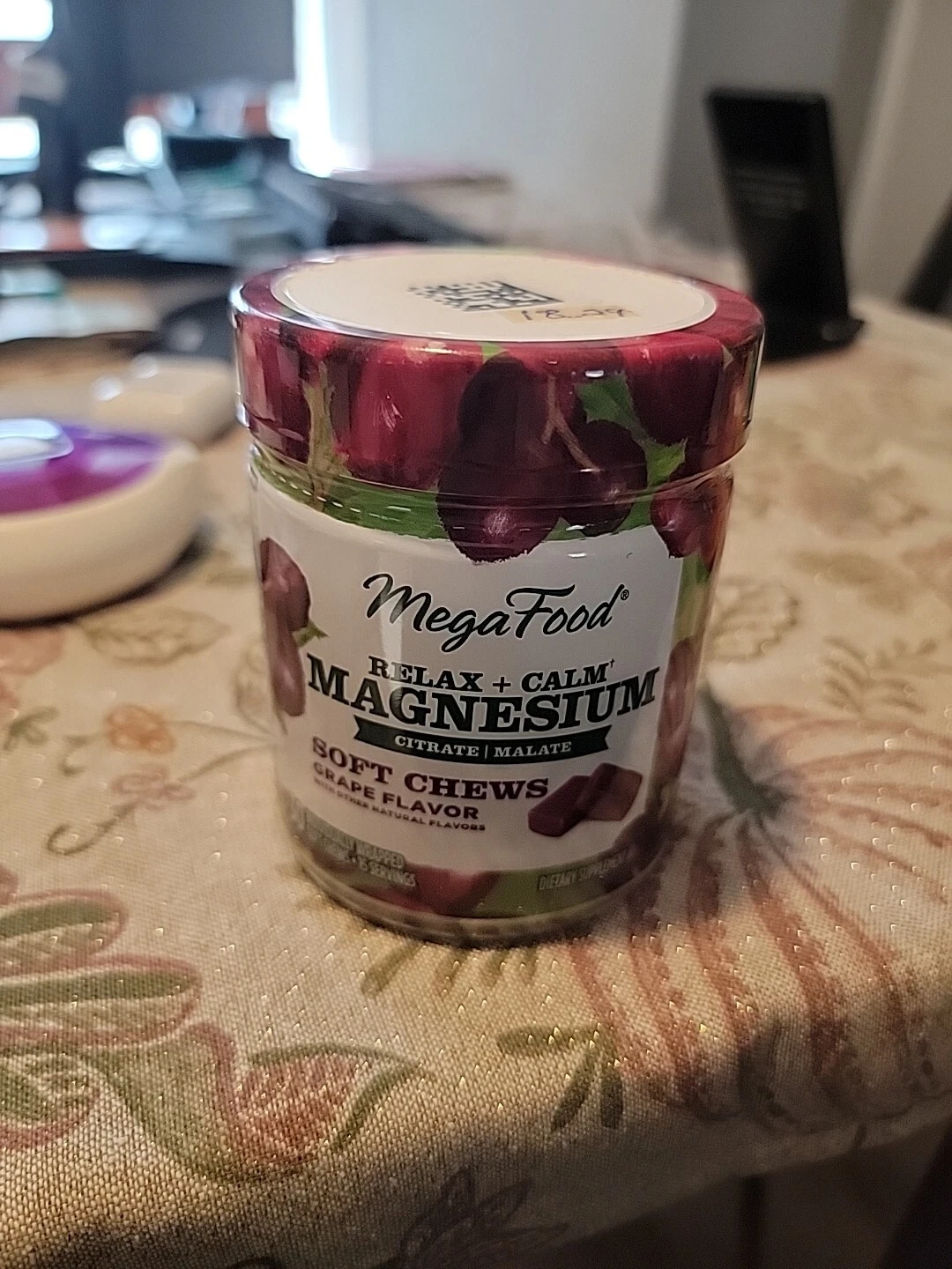 MegaFood Magnesium Supplement Magnesium Citrate & Malate, Grape Soft Chew 30 Ct