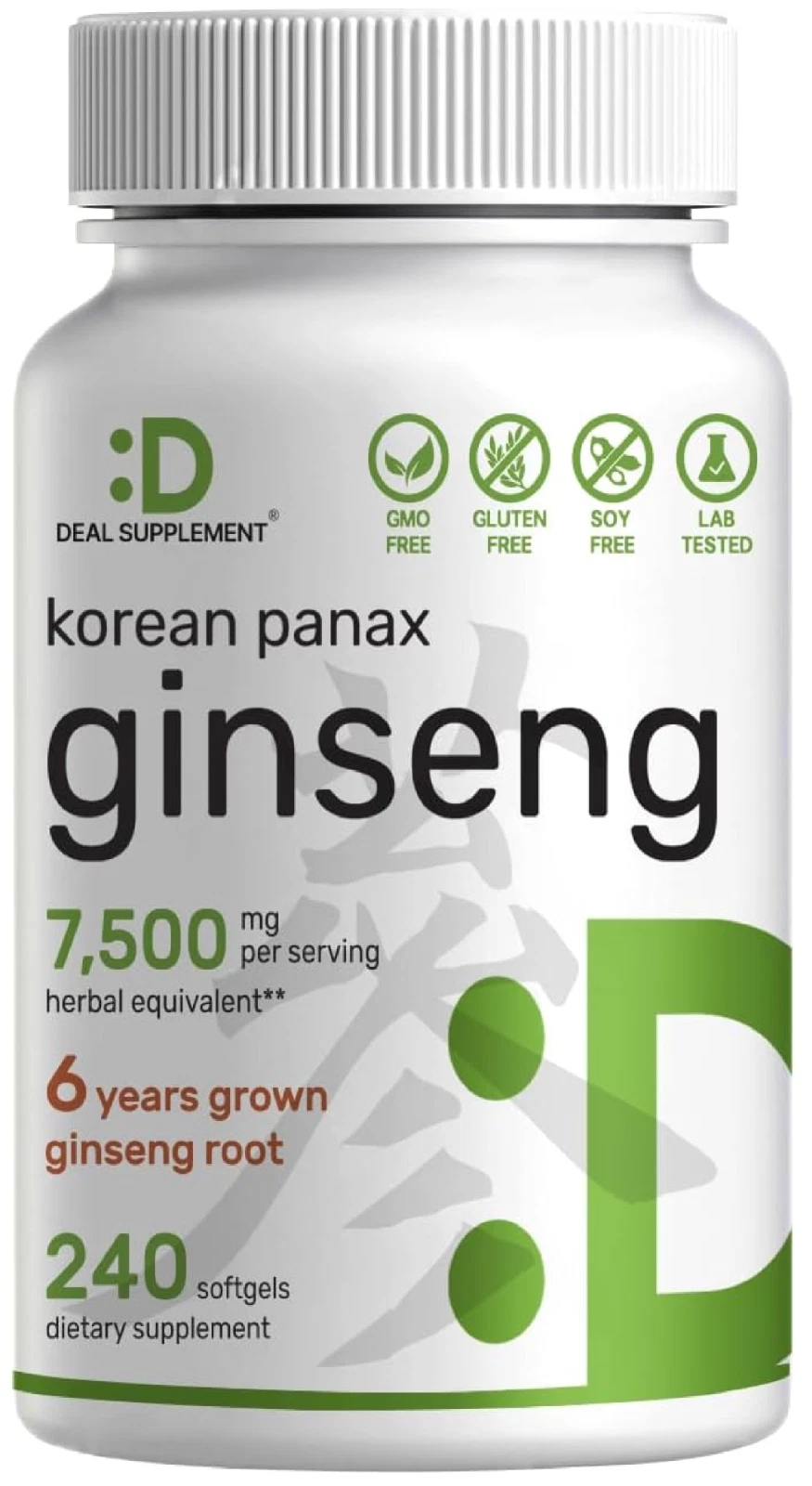 Korean Red Panax Ginseng Root Extract, 7,500mg Serving, 240 Softgels – 150mg Act