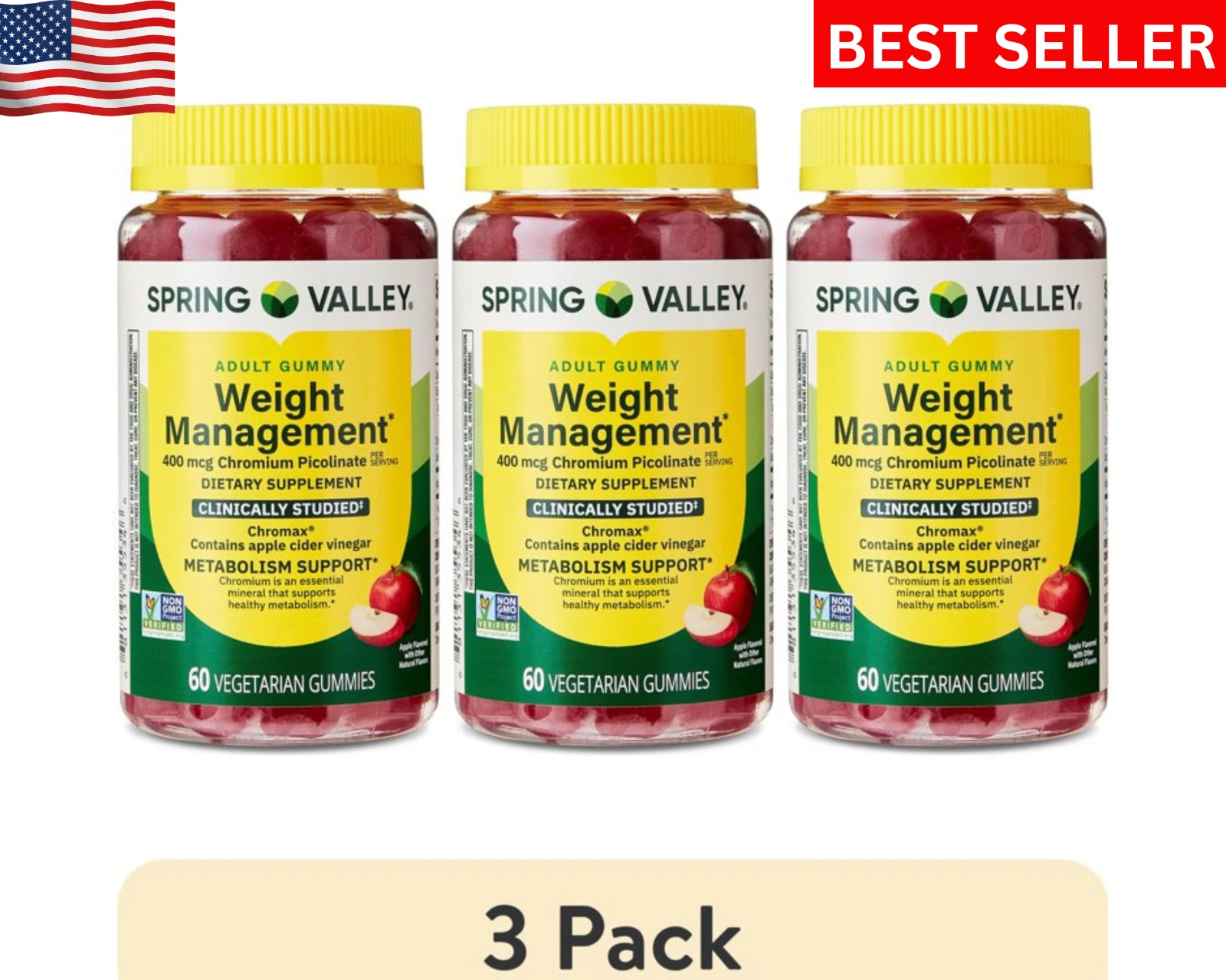 Spring Valley Non GMO Weight Management Dietary Supplement Apple, 400 M(3 pack)