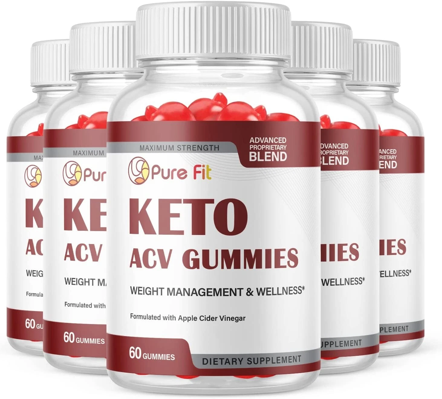 5 Pack - Pure Fit Keto Gummies, Weight Loss, Appetite Suppressant-300