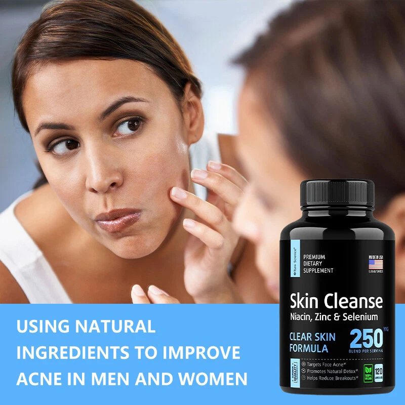 Limpieza de la piel Zinc crudo combate el acné facial equilibrio hormonal piel clara 60 cápsulas