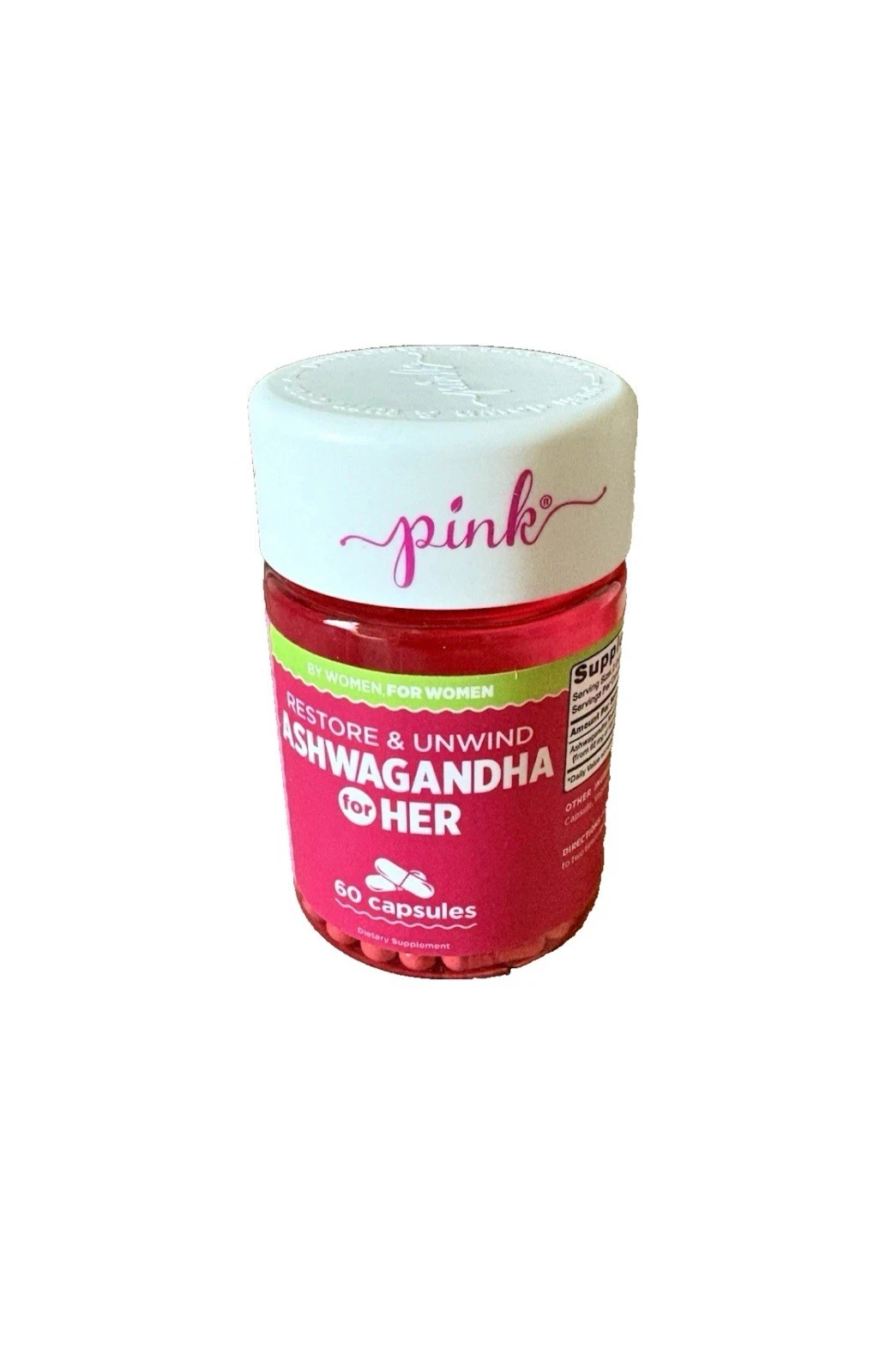 Pink Ashwaganda for her 60 Capsules New, Sealed Bottle expires 6/2026