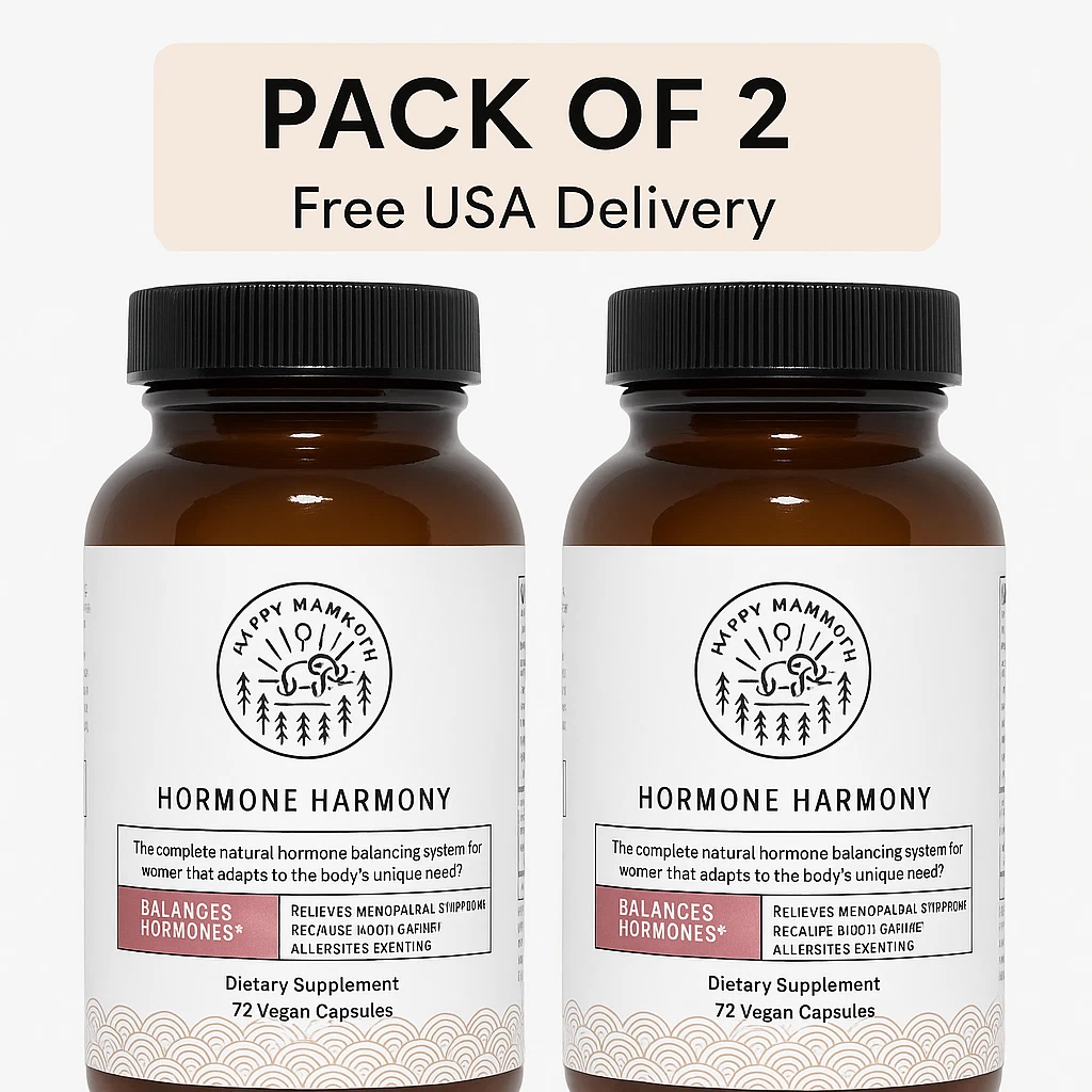 Pack of 2 - Happy Mammoth Hormone Harmony 72 Vegan Capsules – Expires 2026