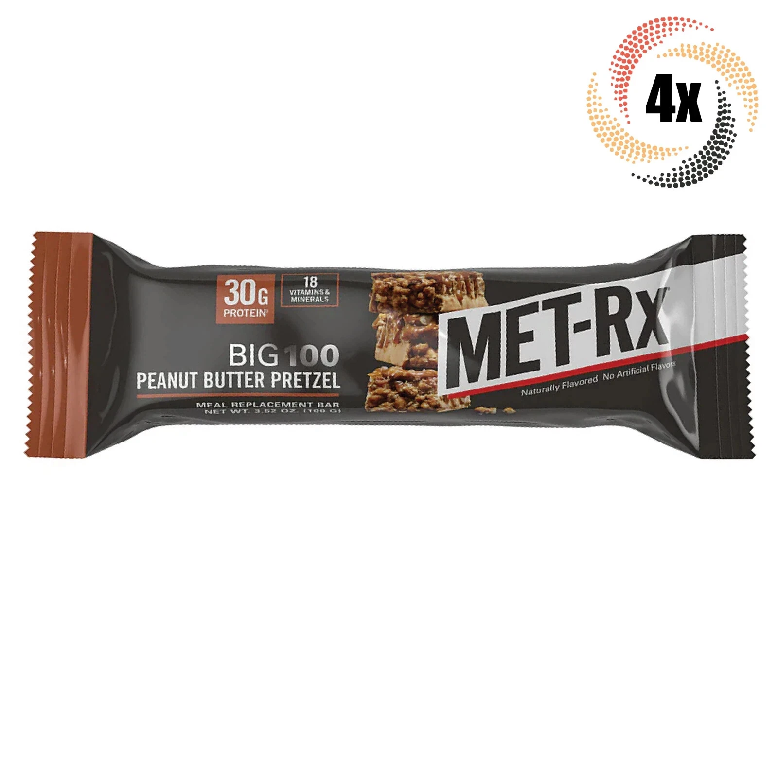 MET-Rx Big 100 Peanut Butter Pretzel Meal Replacement Energy Bar 3.52oz, 4x Bars