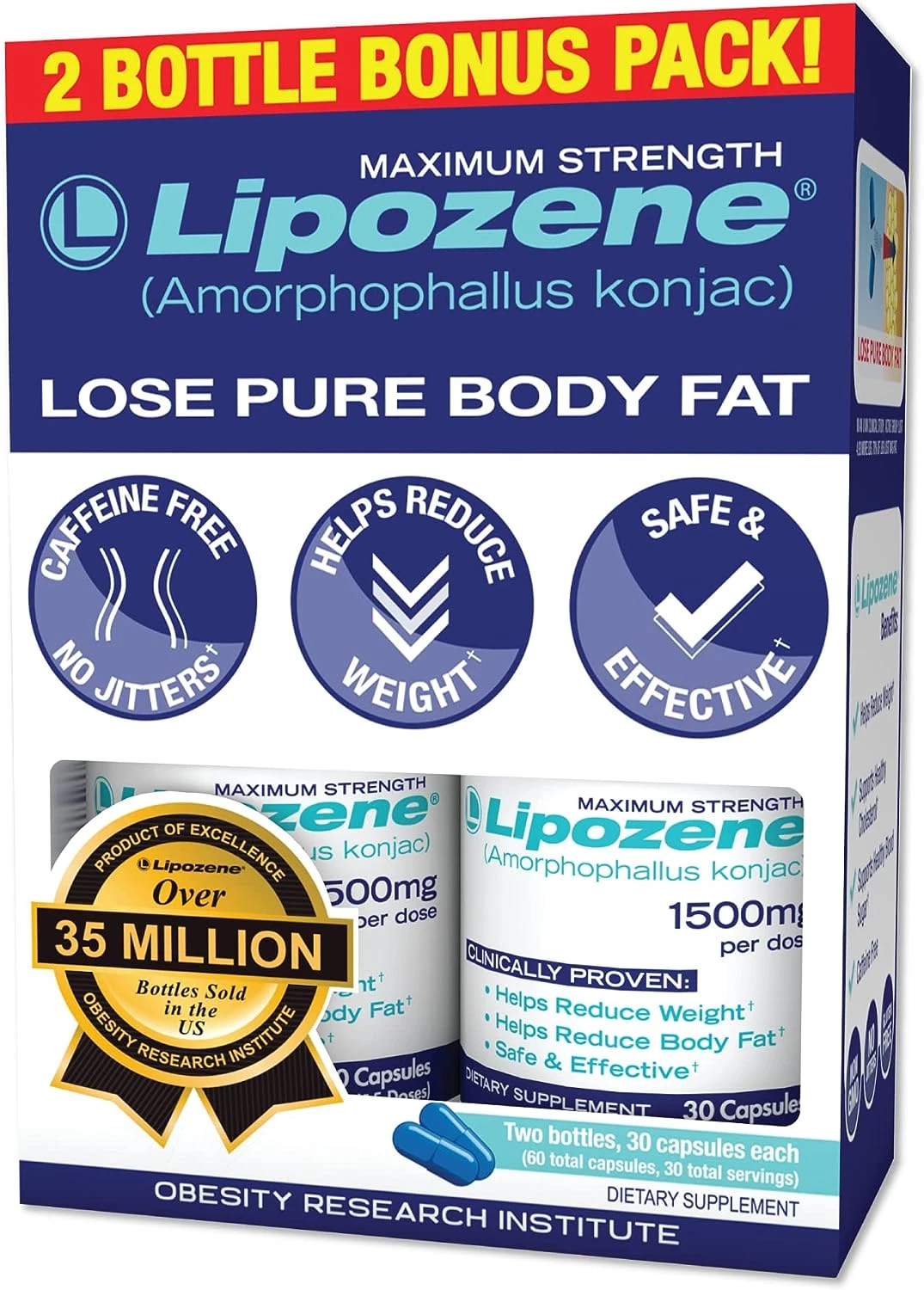Lipozene Maximum Strength Weight Loss Supplement Appetite Control 1500 mg 60 Cap