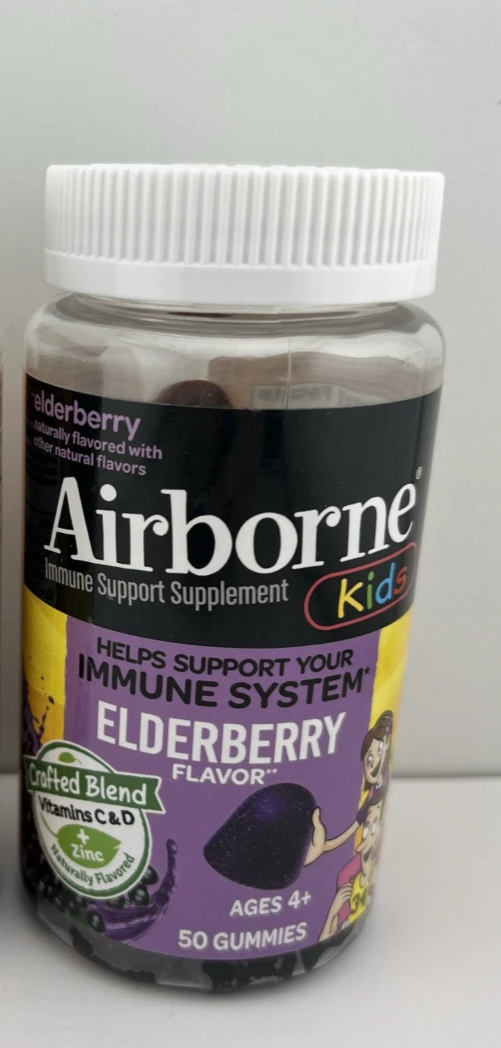 Airborne Kids Elderberry Vitamins & Zinc Gummies 50 Count in a Bottle Glute...