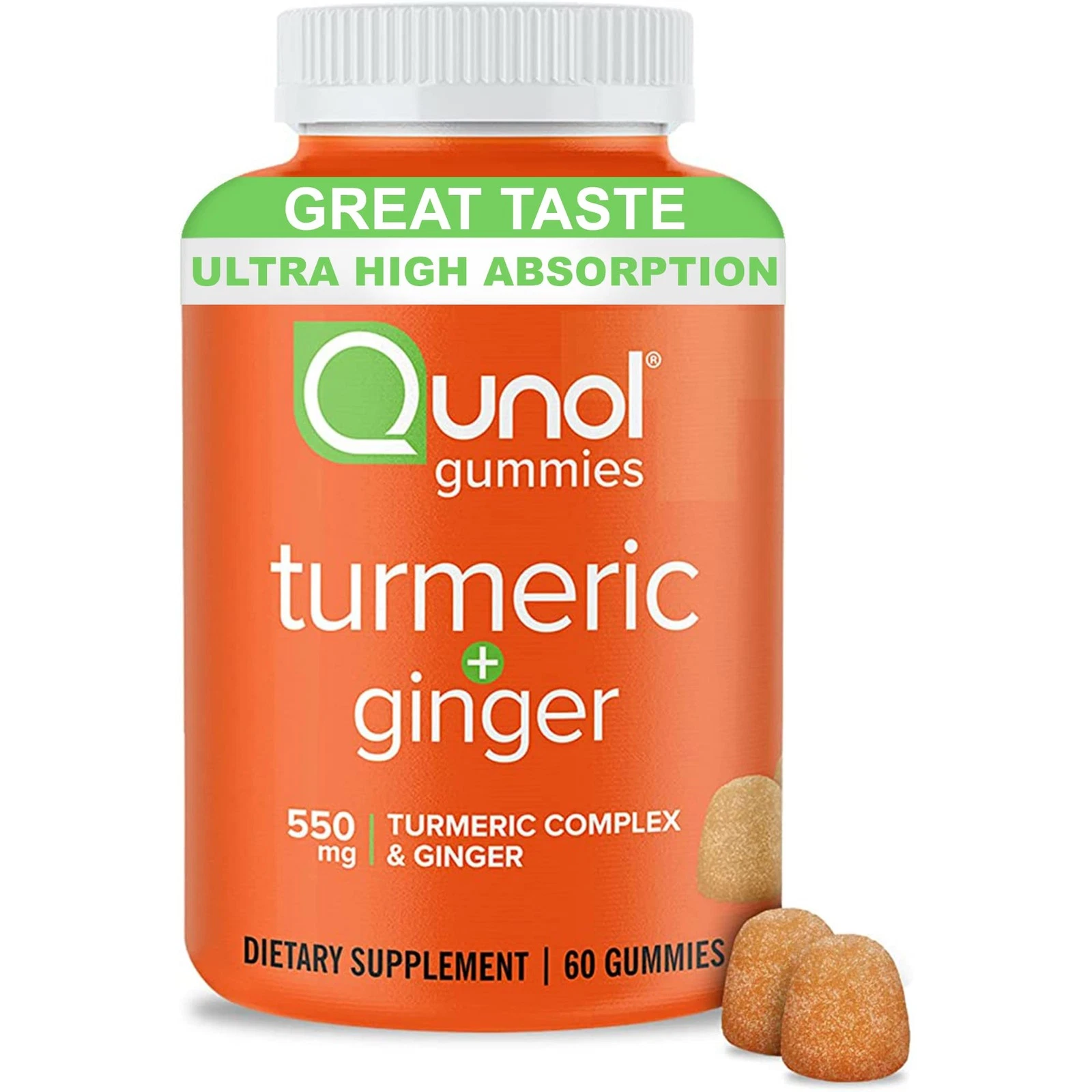 Qunol Turmeric and Ginger Gummies Gummy with 500mg Turmeric 50mg Ginger J...