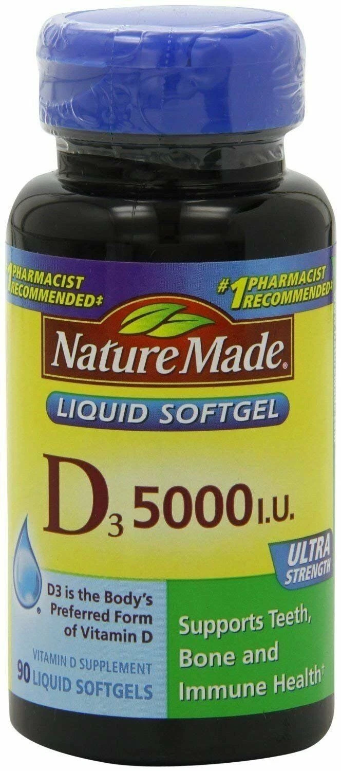 Nature Made Ultra Strength Vitamin D3 5000 IU Softgels 125mcg 90 Count Pack of 3