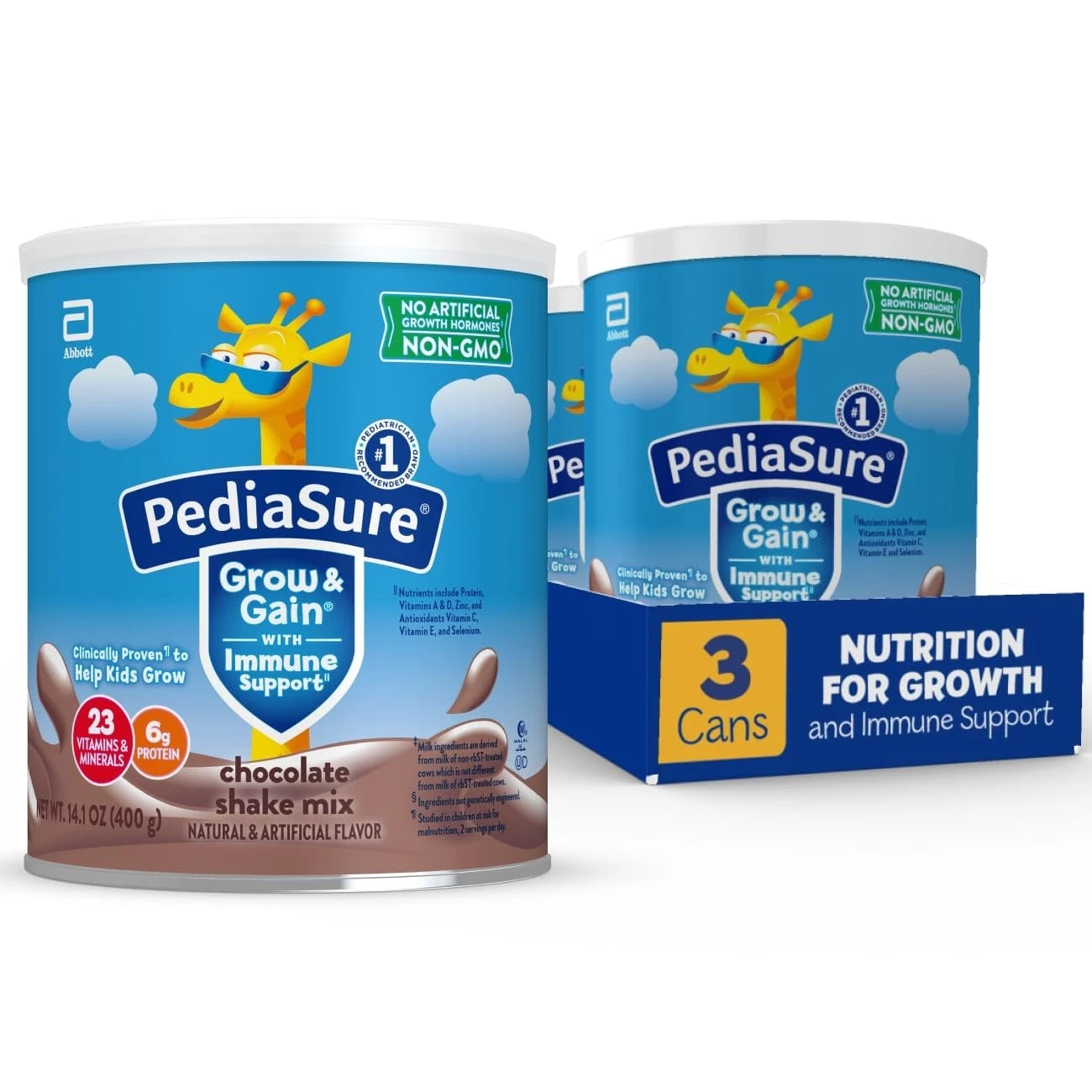 PediaSure Grow Gain Kids Nutritional Shake Mix 3 Pack Chocolate 14.1 Ounce