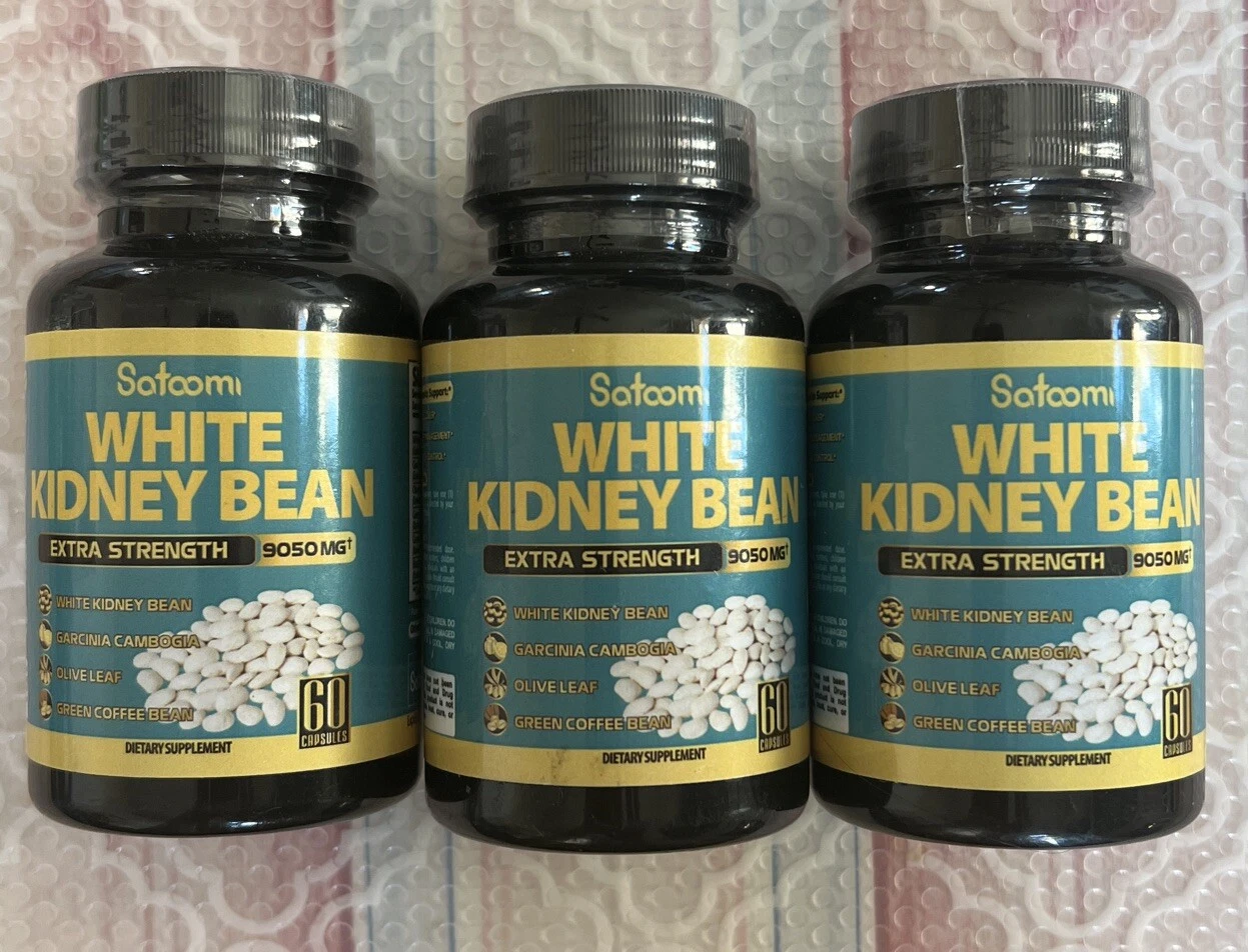 3 Bottles White Kidney Bean Extract 9050 mg 60 Capsules Exp 12/26