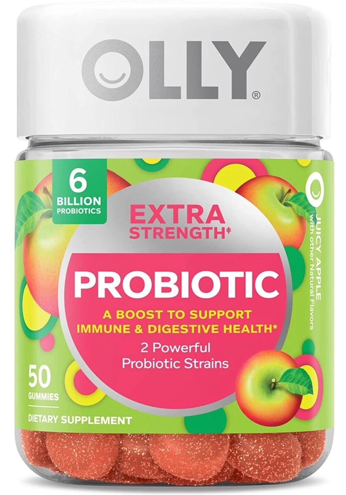 OLLY Extra Strength Probiotic Gummy 6 Billion CFUs 2 Strains Supplement 50 Ct